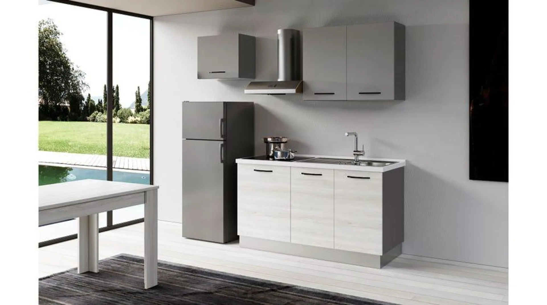 Gilda 2.0 cucina 210 cm colore frassino ghiaccio e light grey