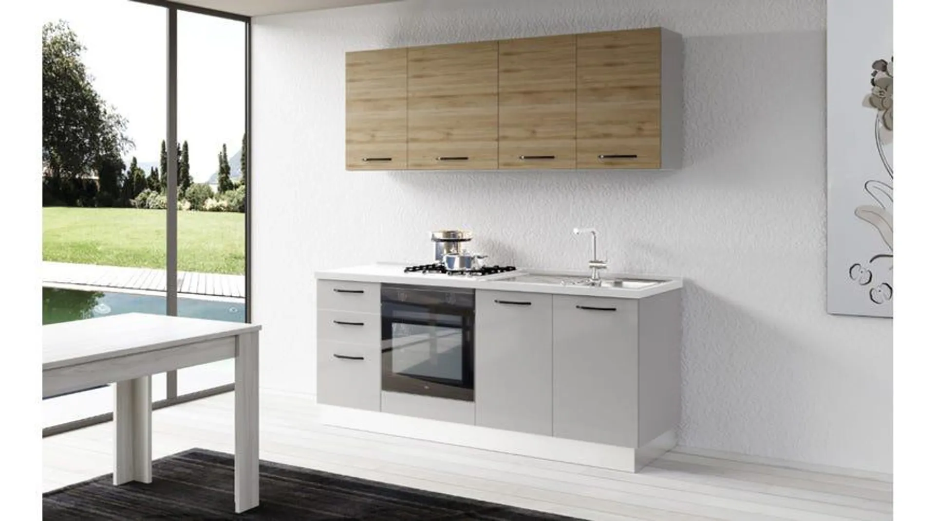 Gilda cucina 195 cm colore light grey e rovere cadiz