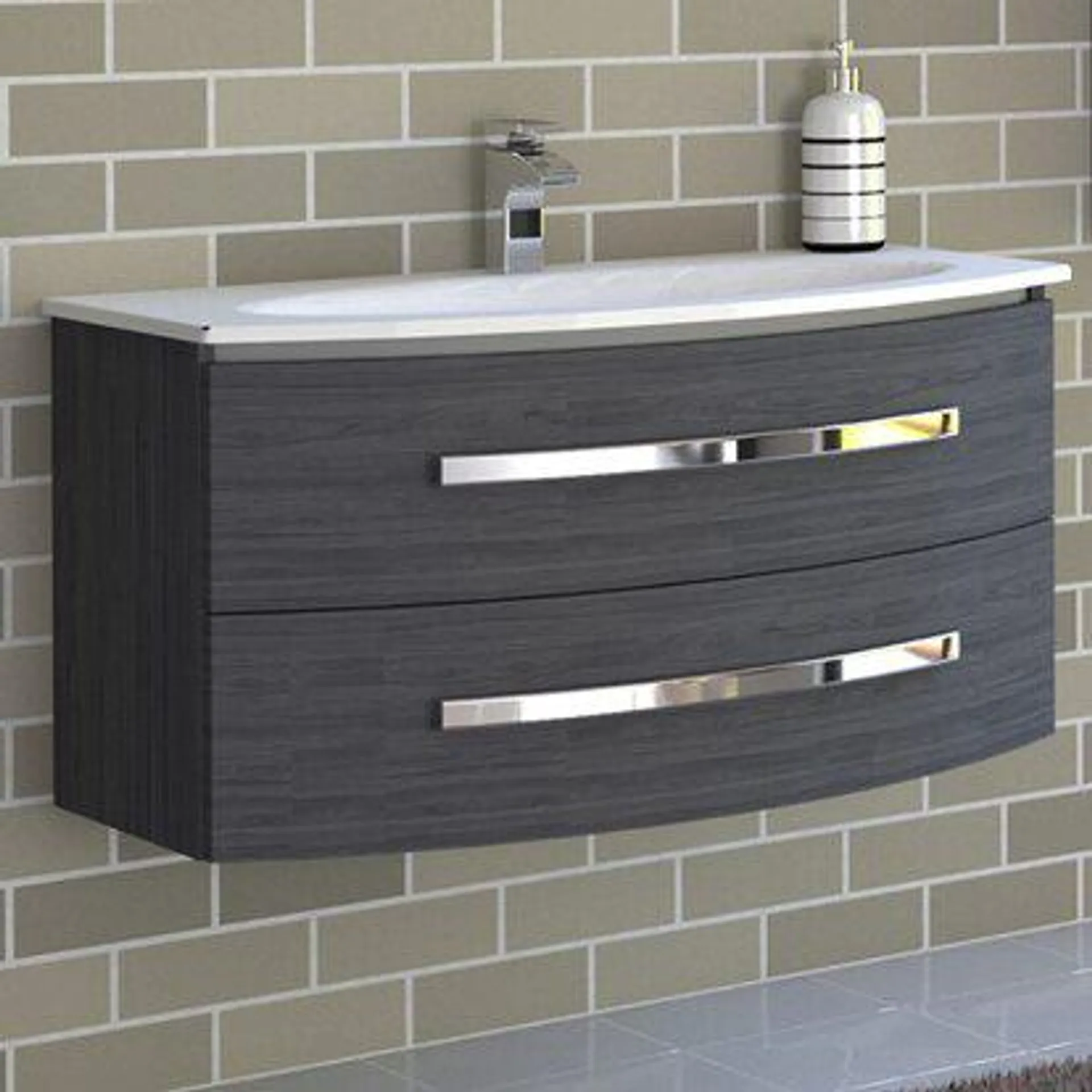 Mobile bagno cm 93x53 con base 2 cassetti e lavabo in mineralmarmo