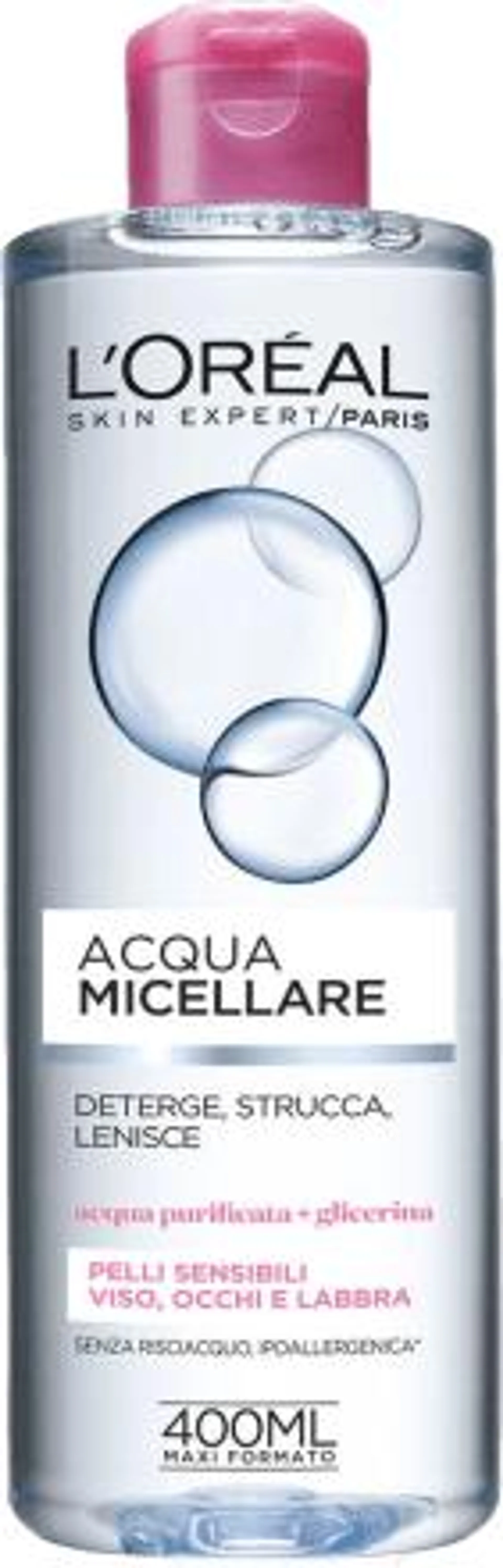 Acqua micellare con acqua purificata e glicerina per pelli sensibili, 400 ml