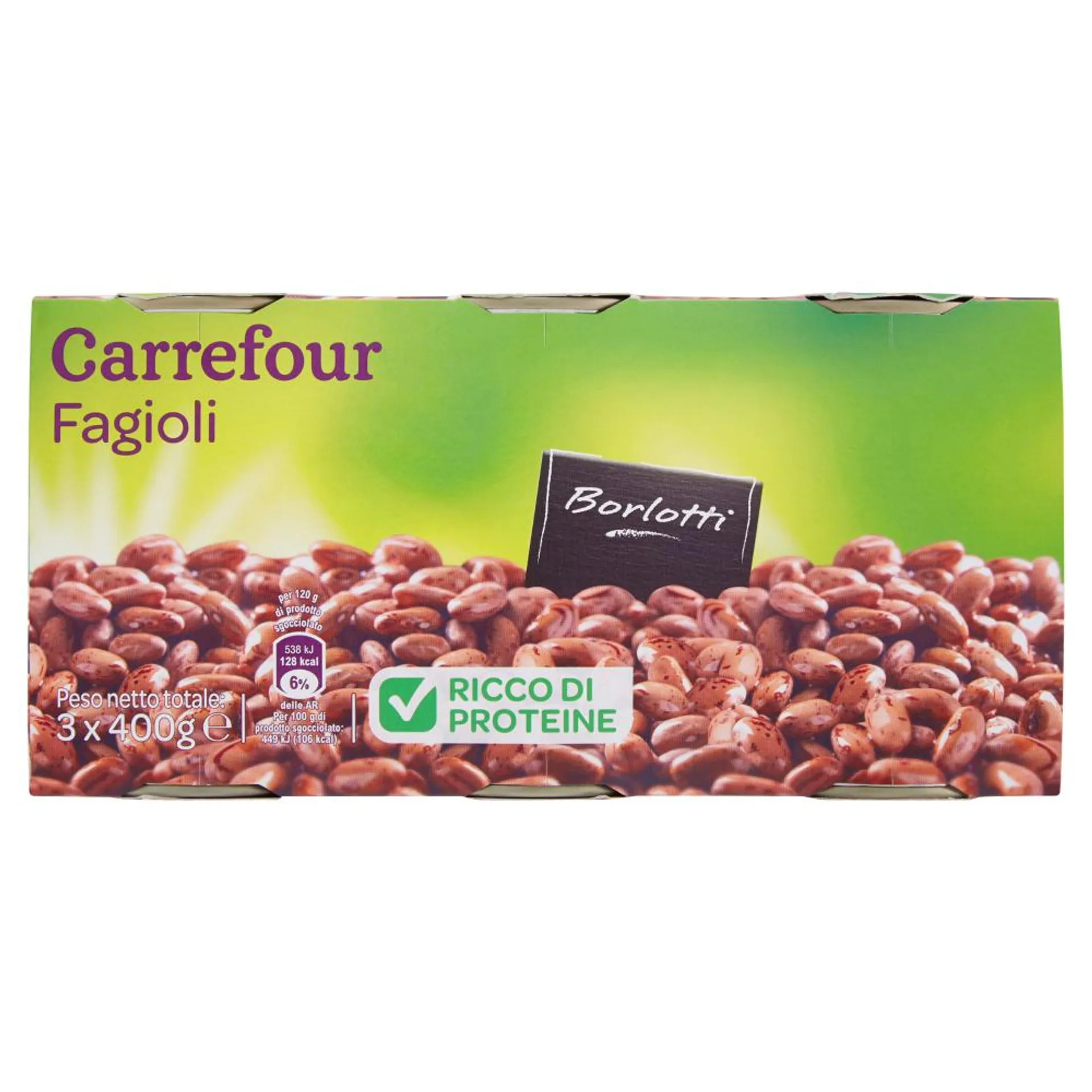 Carrefour Fagioli Borlotti 3 x 400 g