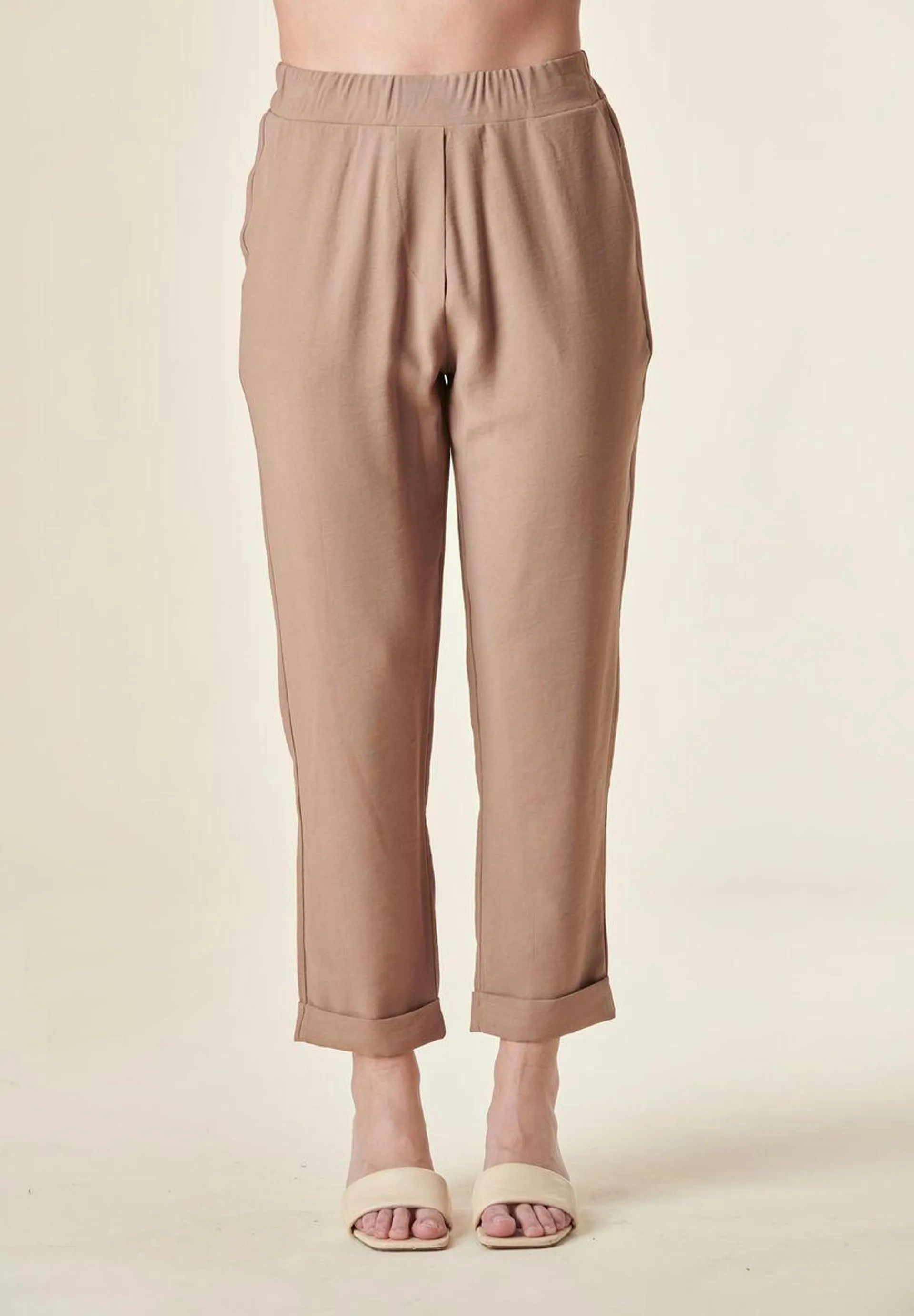 Pantalone nocciola carrot vita elastica risvolto