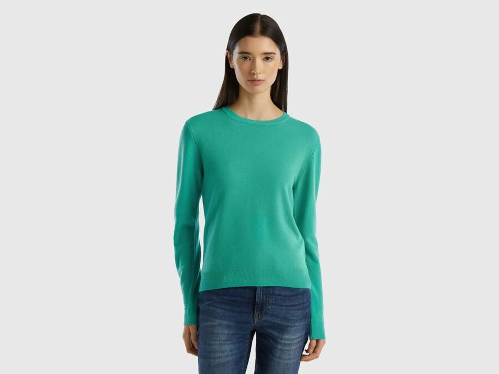 Light green crew neck sweater in Merino wool