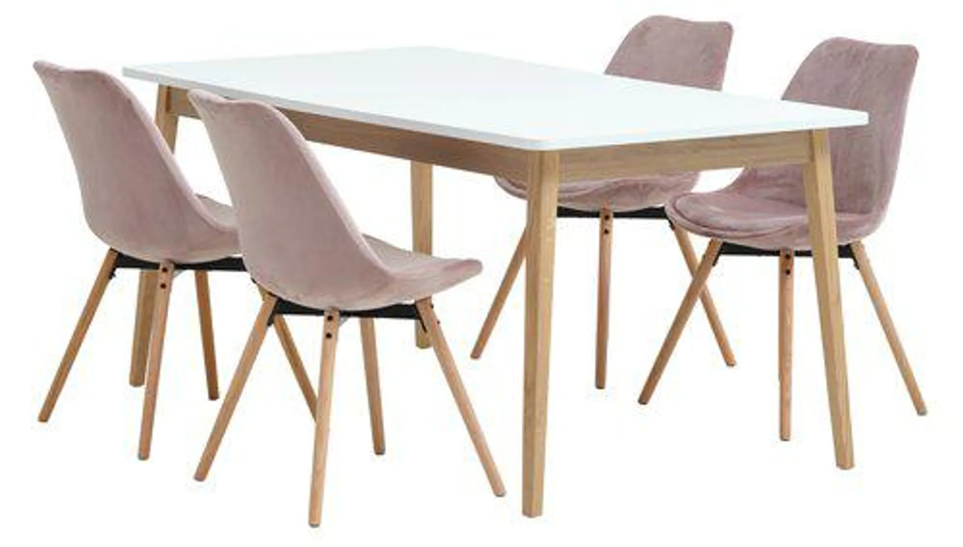 Mesa GAMMELGAB L160/200 + 4 sillas KASTRUP terciopelo rosa