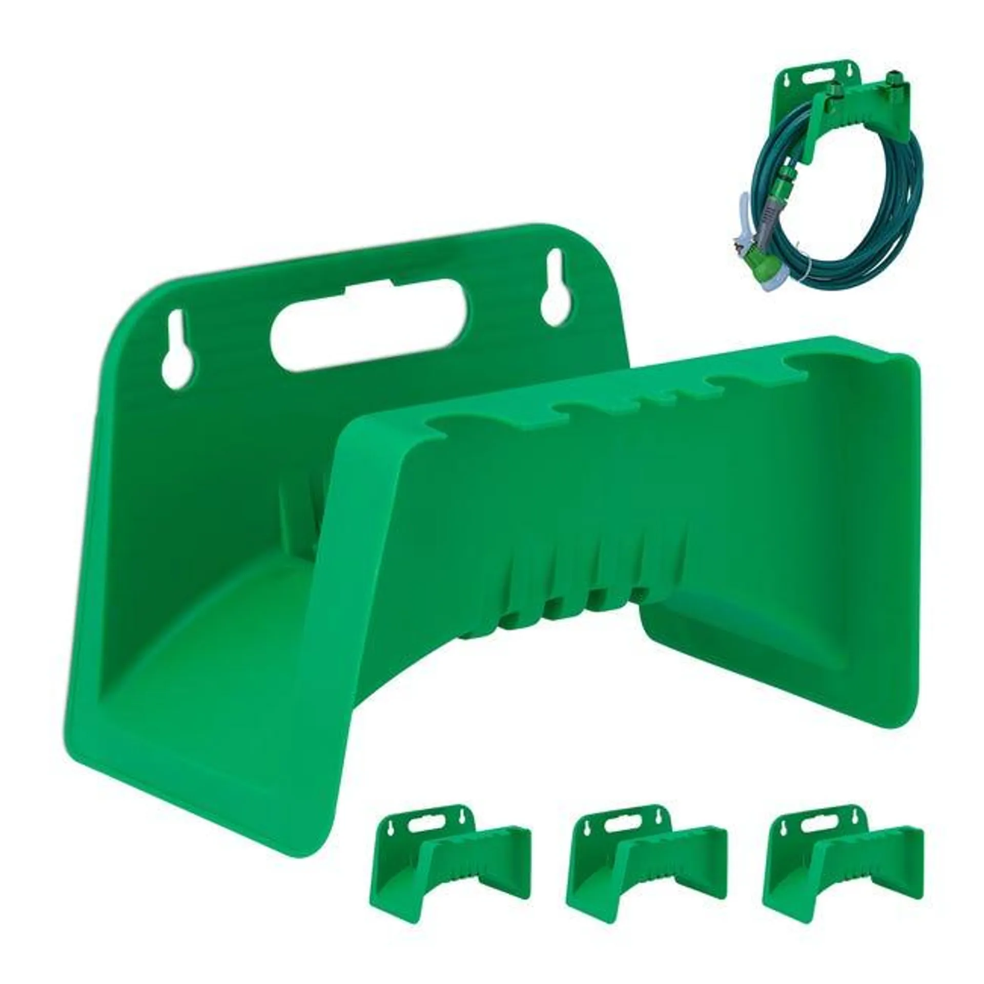 Relaxdays Set da 4 Portatubo da Giardino, da Appendere, in Plastica, per Tubi da 10 Metri 5/8", Forma a Sella, Verde