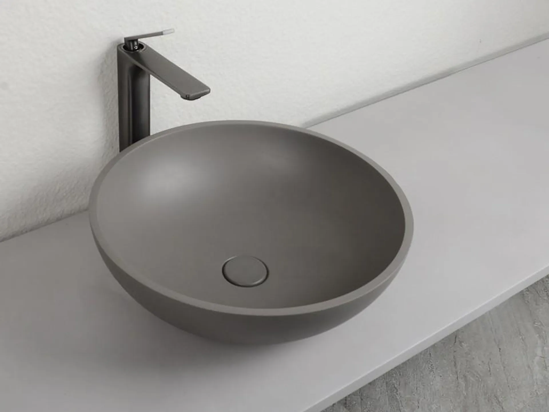 Lavabo da Appoggio Cement Ø44xH14,5 cm in Resina e Cemento finitura Grigio Naturale