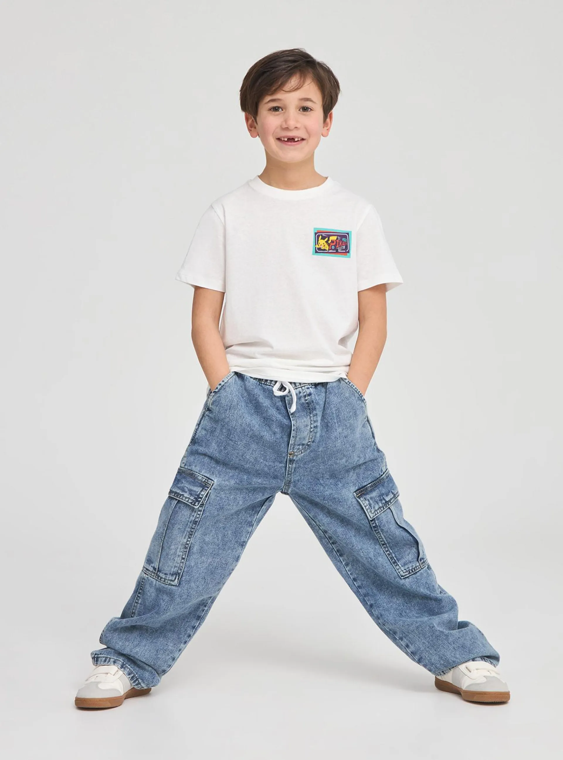 Jeans cargo wide leg Blu denim medio