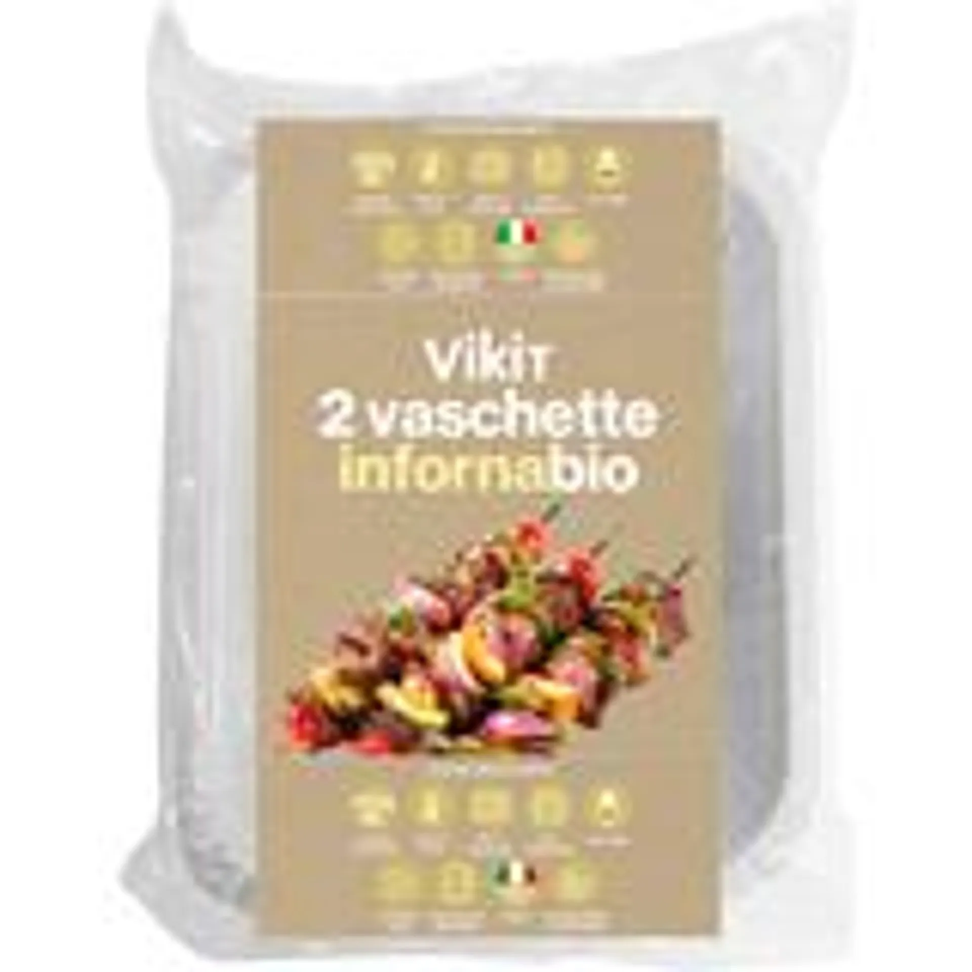 VIKIT 2 VASCHETTE INFORNABIO 5-6 PORZIONI, FORNO MICROONDE, FORNO TRADIZIONALE, FRIGO, FREEZER, ABBATTITORE +220°C -40°C BIODEGRADABILI e COMPOSTABILI 1330 ML