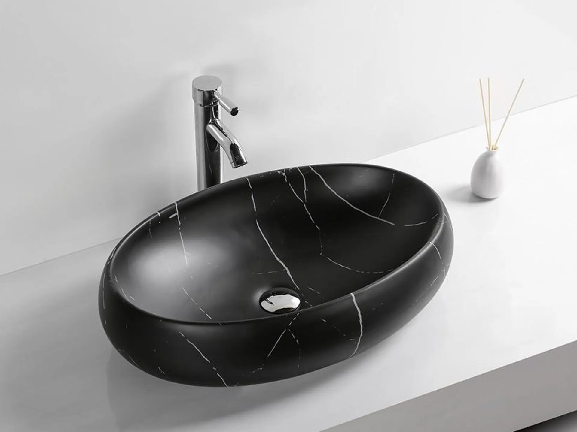 Lavabo da Appoggio Mincio 59x40xH15 cm Ceramica Effetto Marmo Marquinia Nero