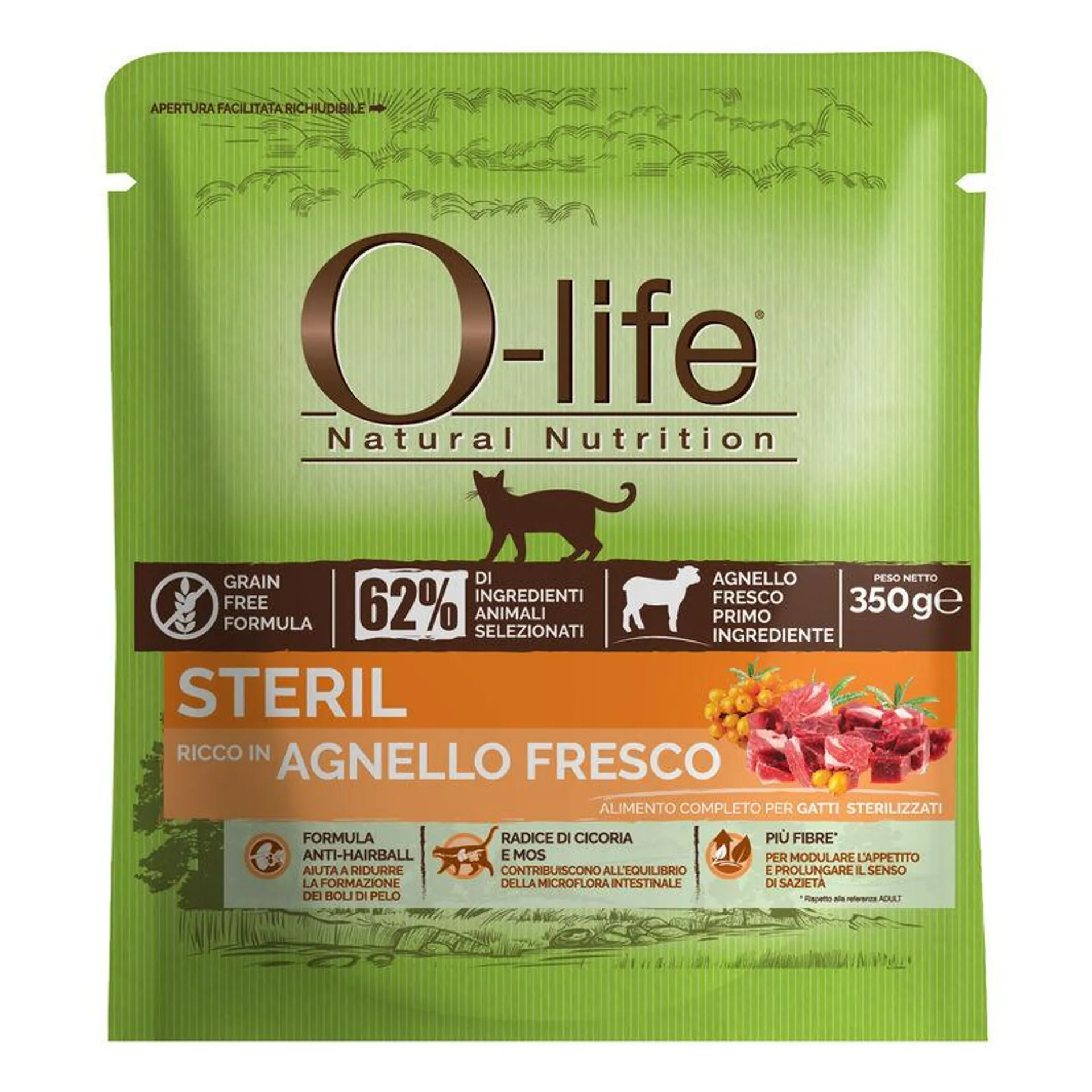 O-life Cat Adult Sterilised con Agnello 350 gr