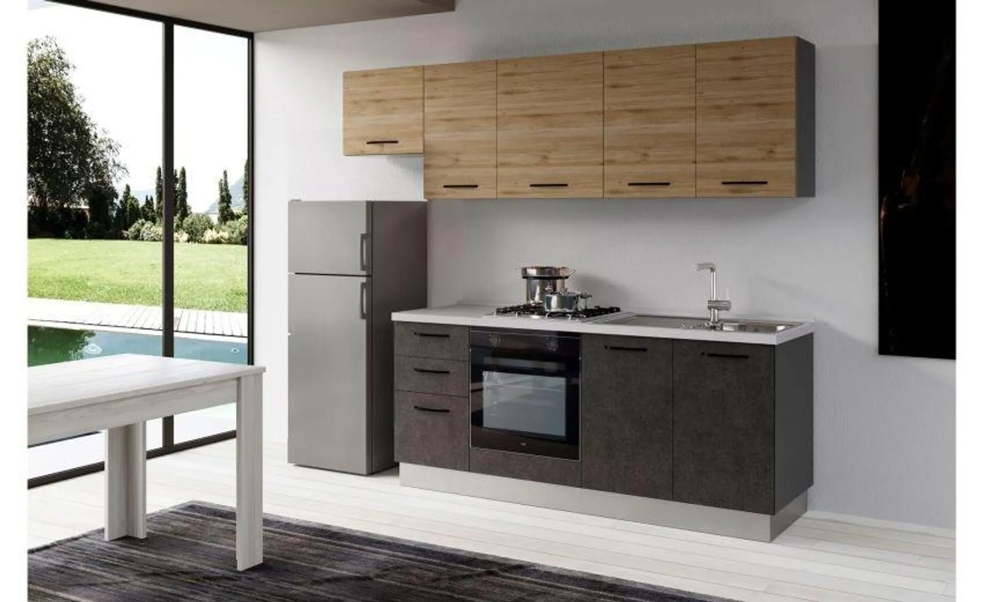 Gilda cucina 255 cm colore portland e rovere cadiz