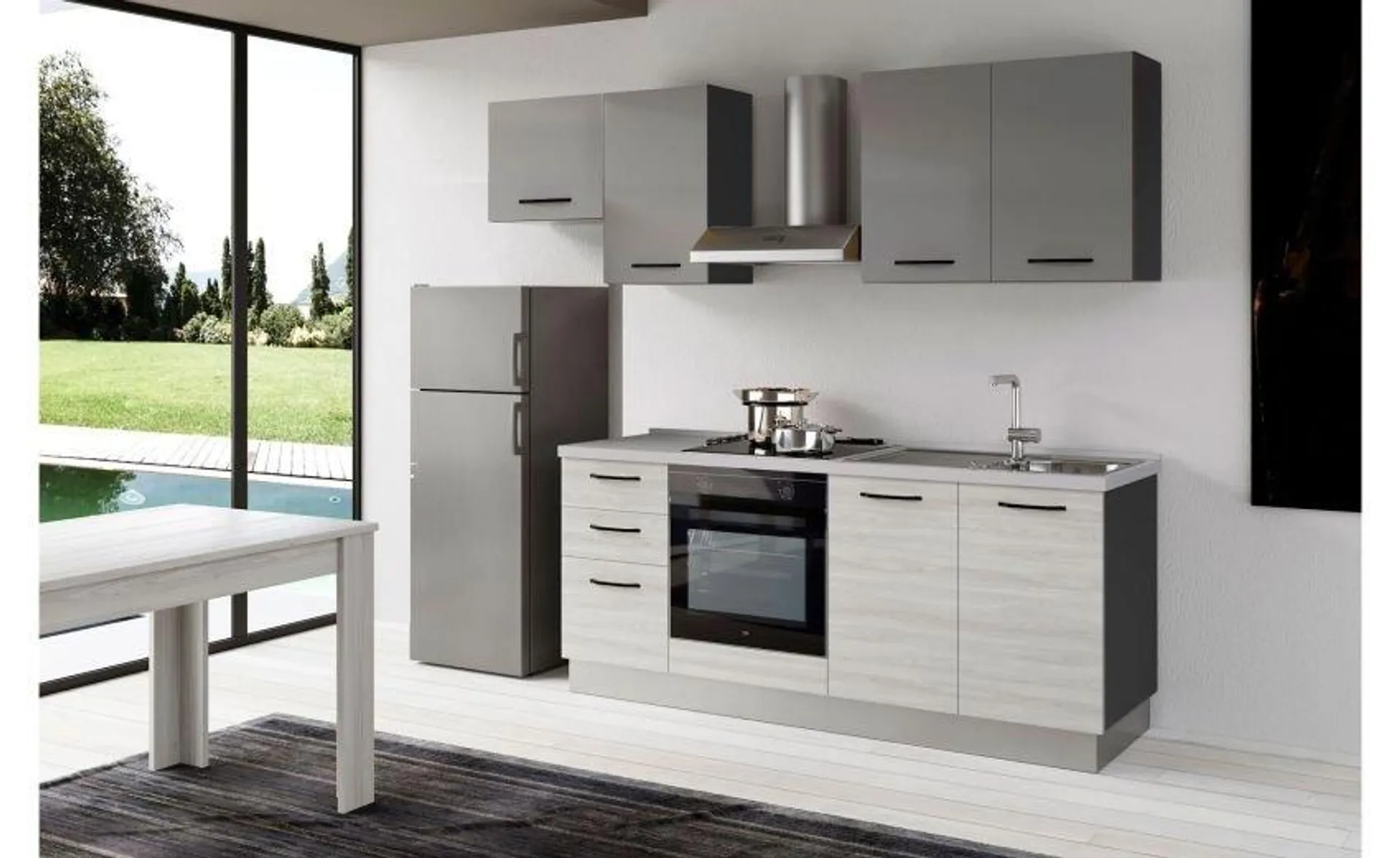 Gilda 2.0 cucina 255 cm colore frassino ghiaccio e light grey