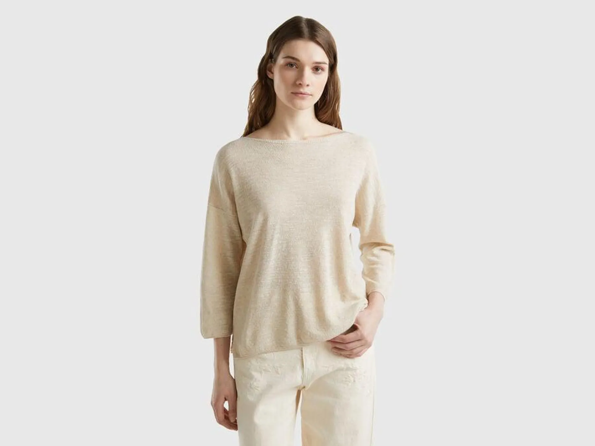 Sweater in linen blend with 3/4 sleeves