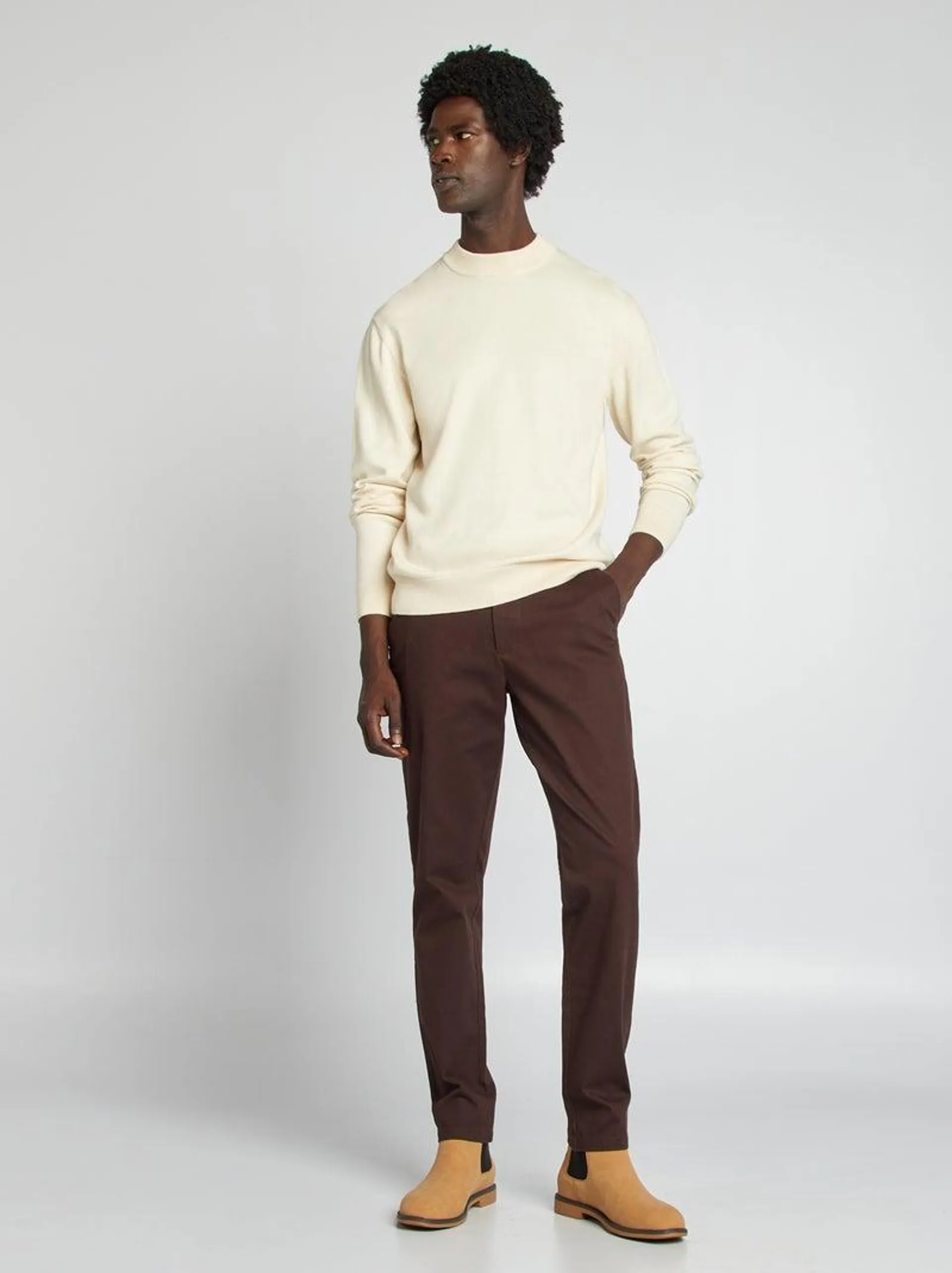 Pantaloni chino in twill taglio slim - MARRONE