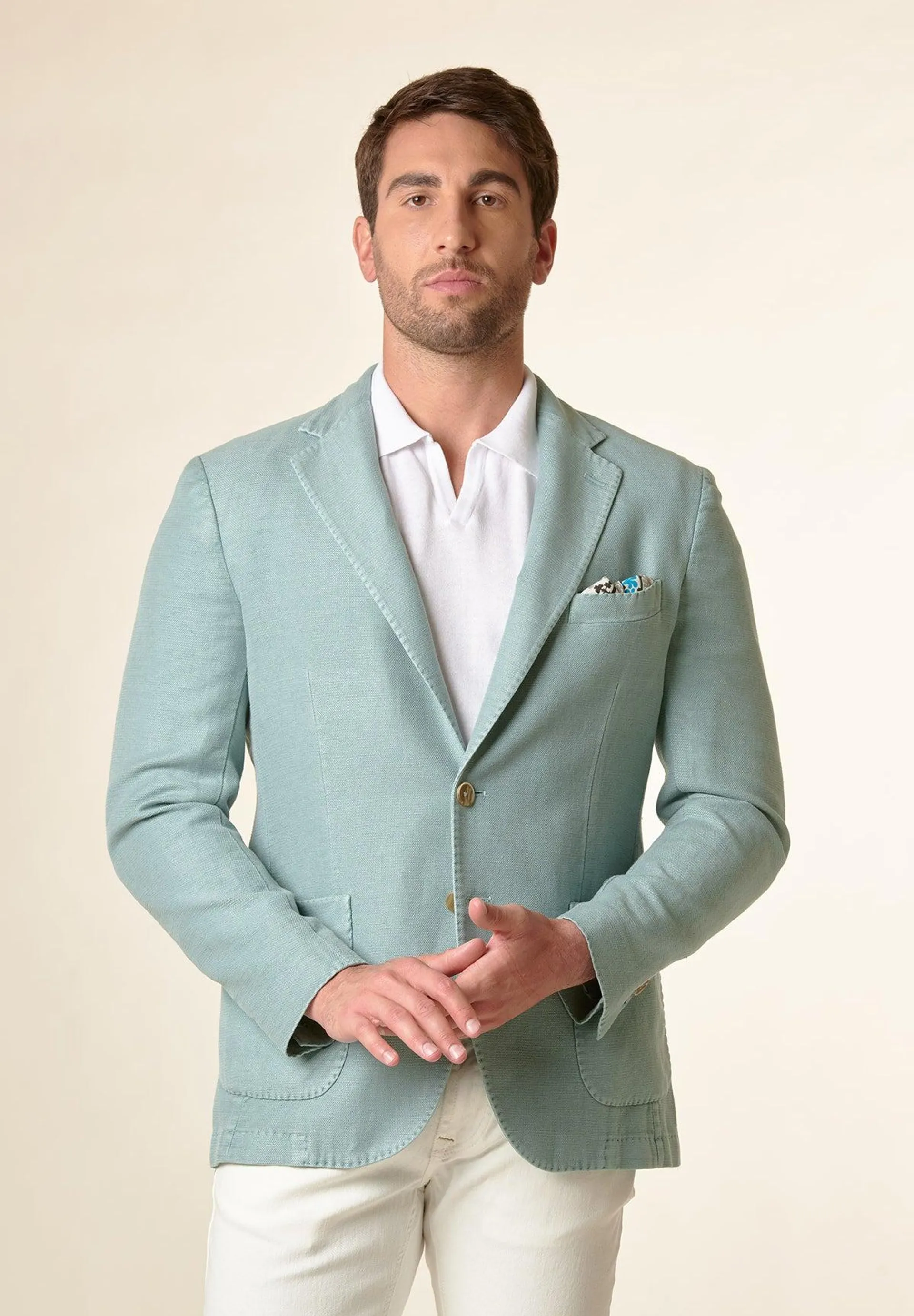 Giacca verde acqua armatura lino-cotone custom fit