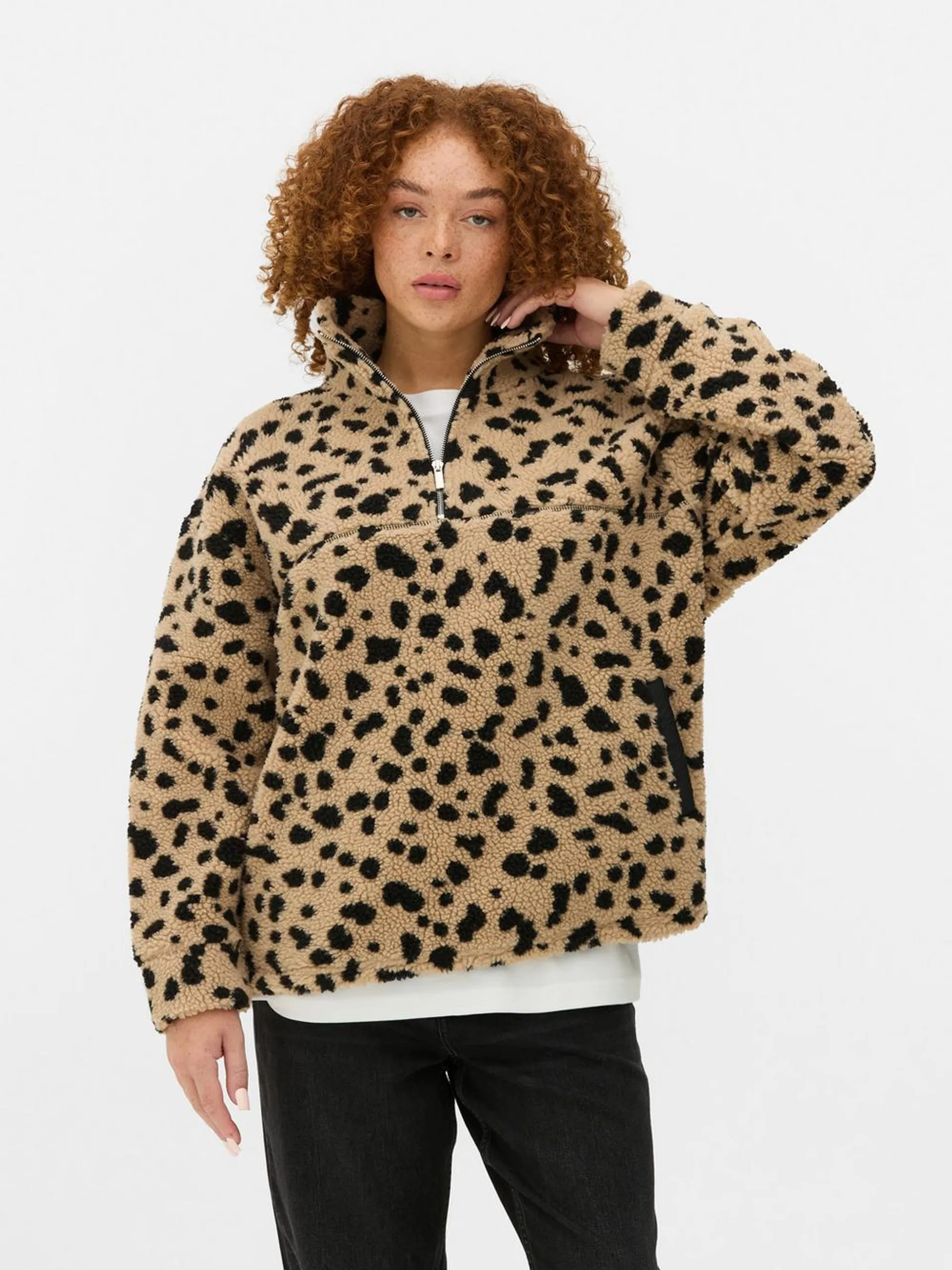 Pile con mezza-zip e motivo animalier