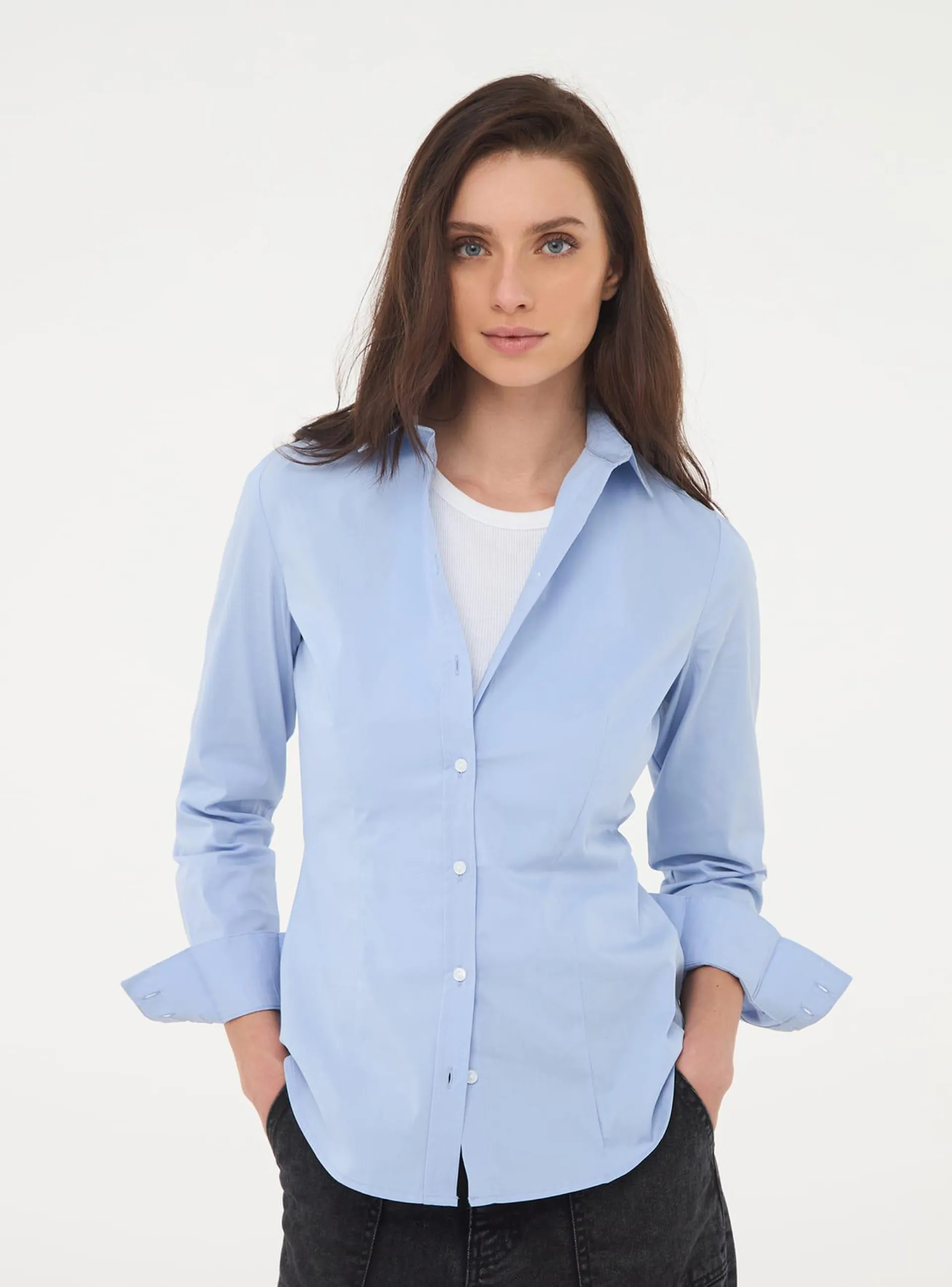 Camicia in popeline Celeste