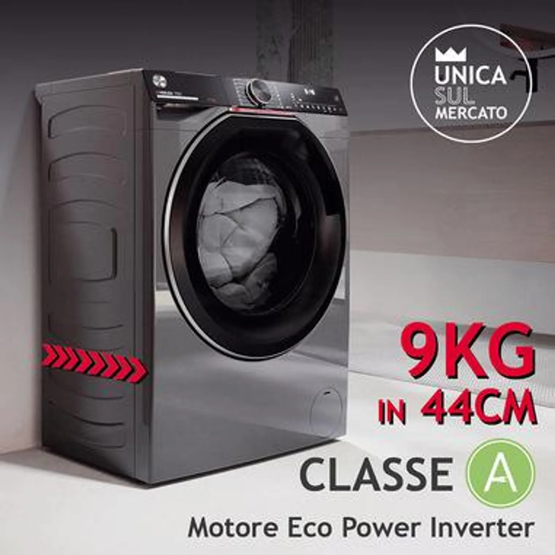 Hoover H-WASH 700 Lavatrice Slim, 9kg, Classe A, 1400 giri, Antracite, H7W4 49MBCR-S