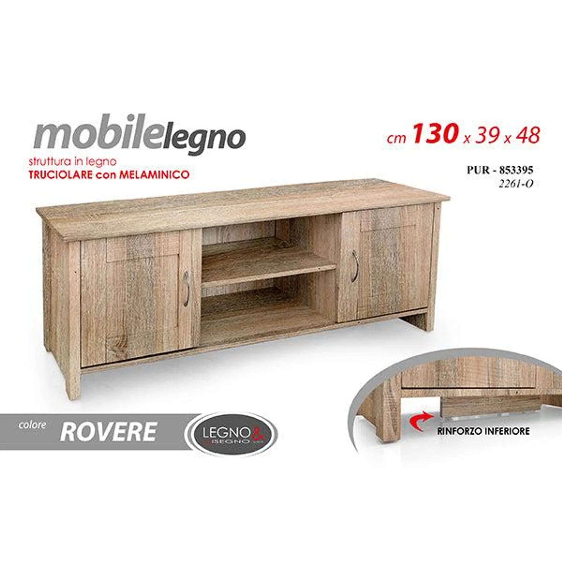 Mobile Tv In Legno Rovere 130x39x48 Cm