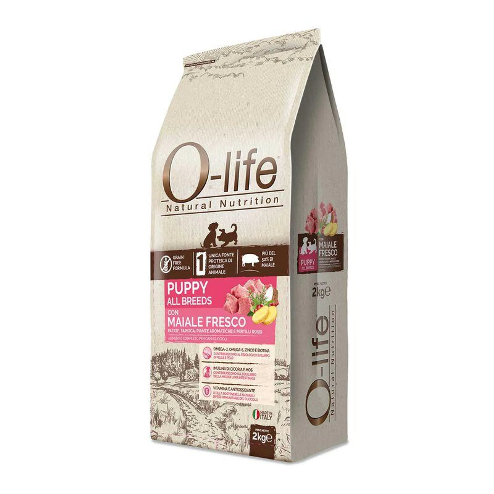 O-life Dog Puppy All Breeds con Maiale Fresco 2 kg