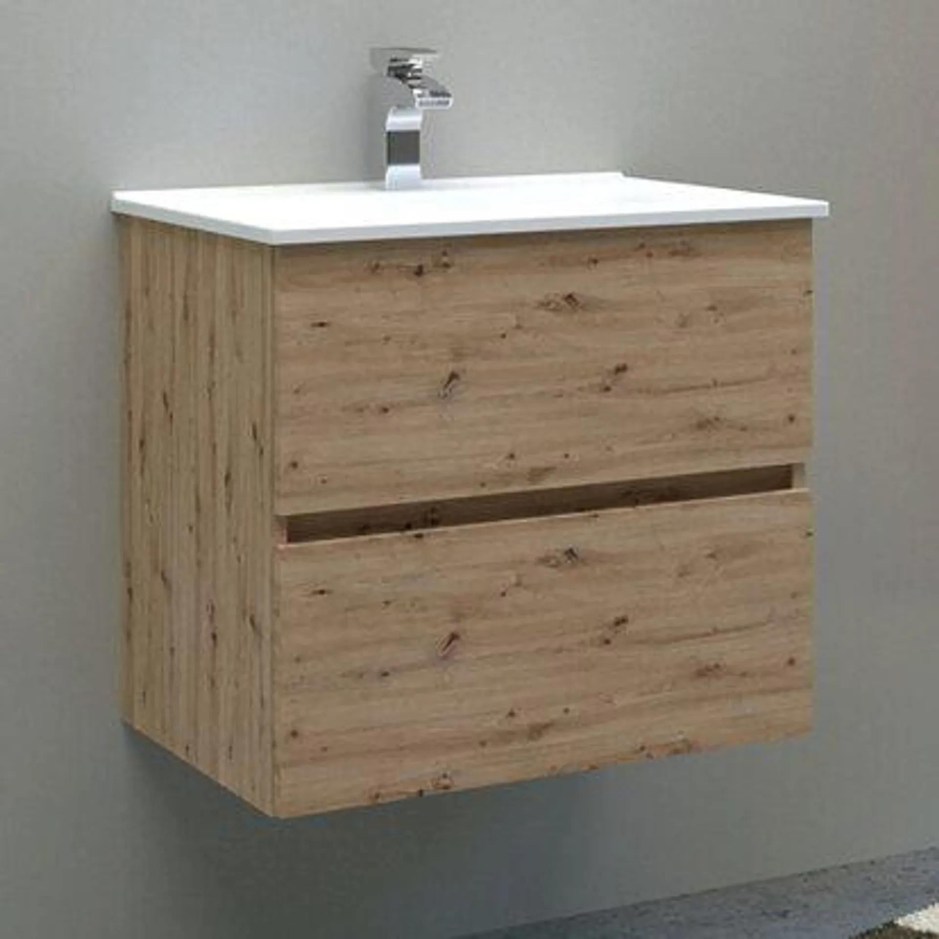 Mobile bagno rovere cm 61x46 con base 2 cassetti e lavabo in ceramica