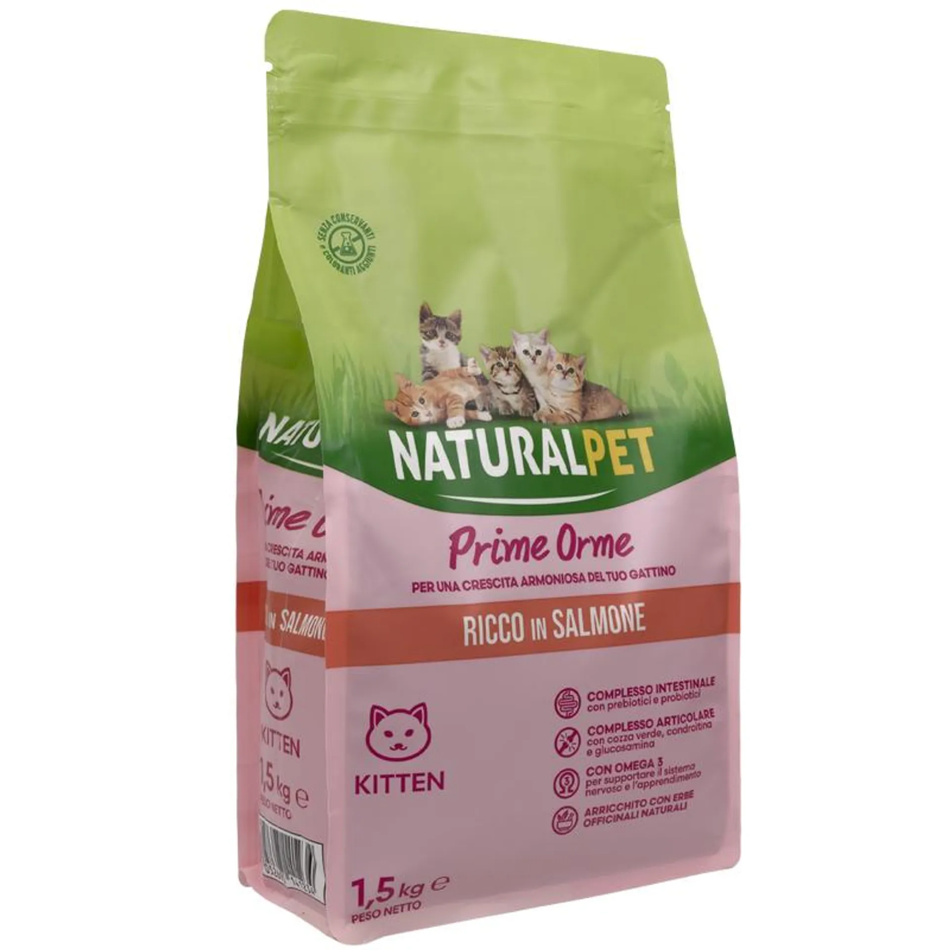 Naturalpet Prime Orme Kitten ricco in Salmone 1,5kg