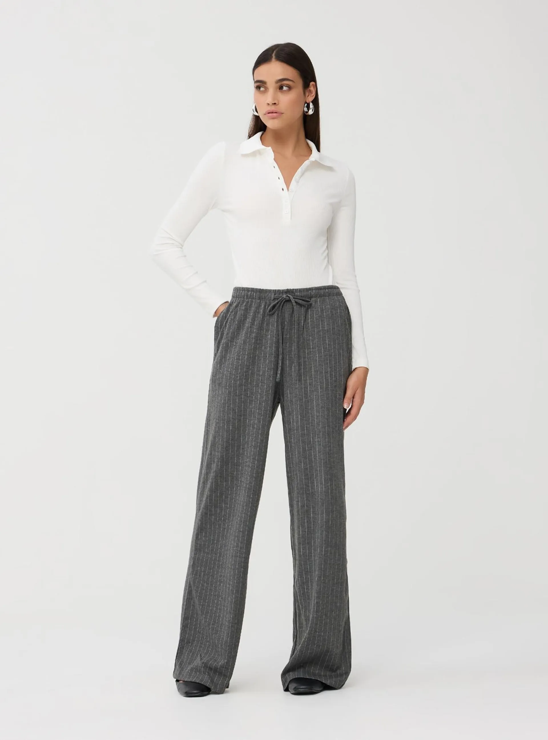 Pantaloni wide leg gessati Var grigio scuro