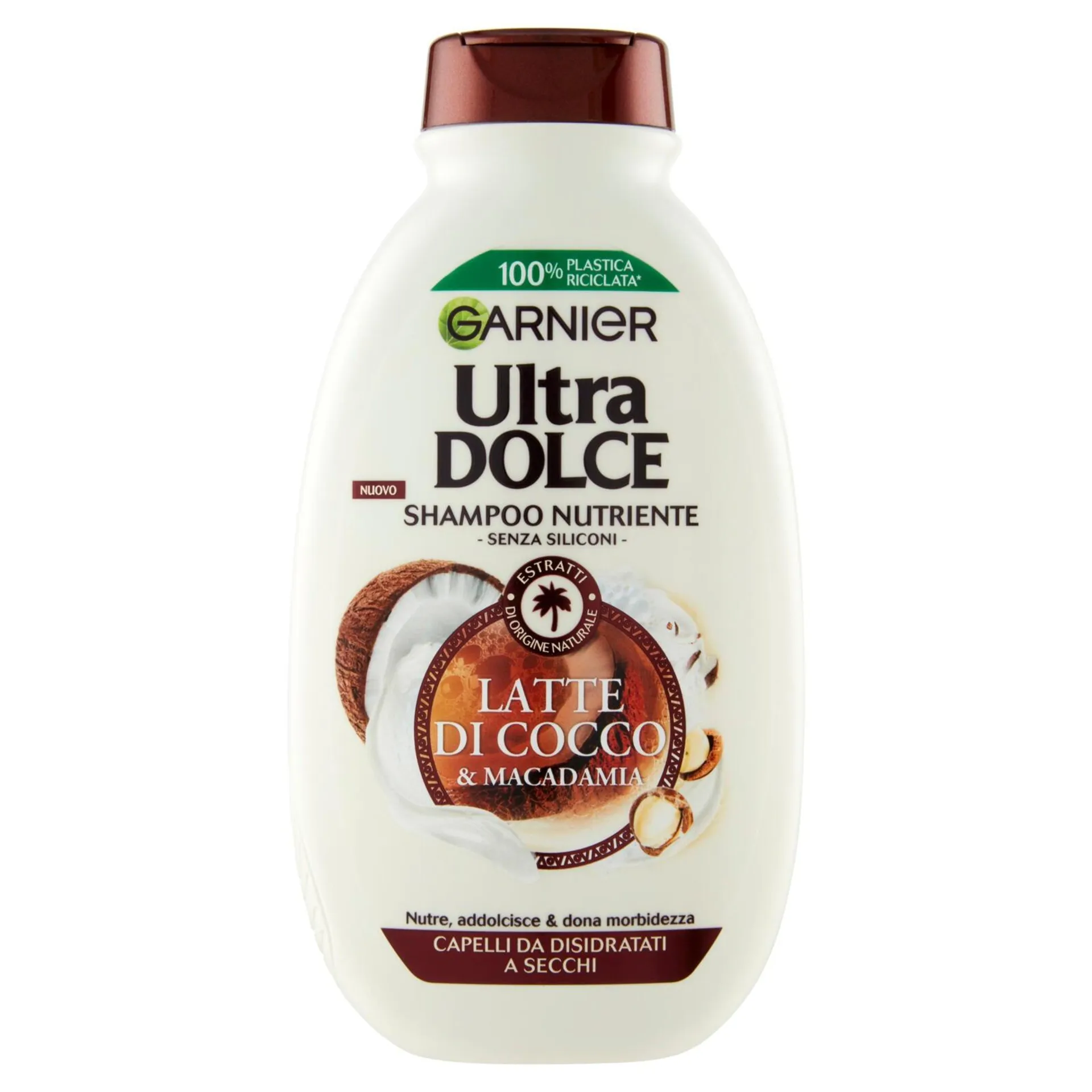 Garnier Shampoo Ultra Dolce Latte di Cocco e Macadamia, Capelli Morbidi e Setosi, 250 ml