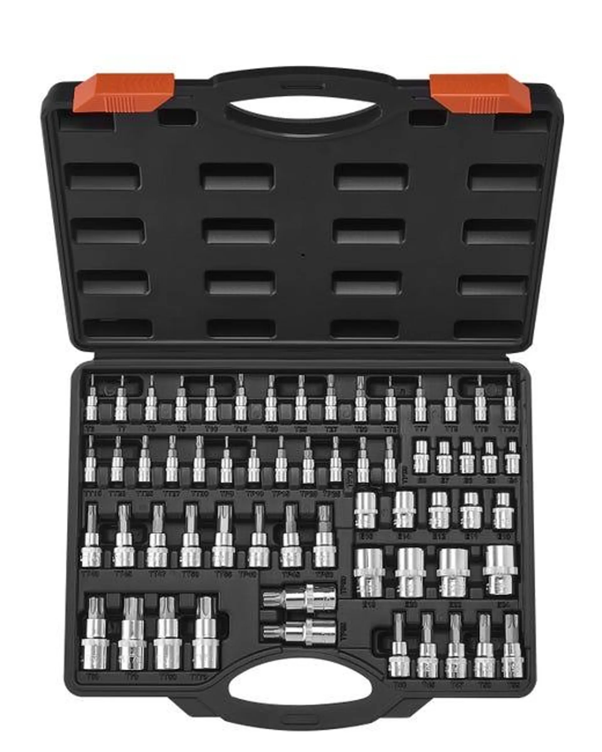 VEVOR Set Chiavi a Bussola Torx ed Esterni 60PCs, T6-T70, TT6-TT70, TP8-TP60, E4-E24, Innesti 1/4, 3/8, 1/2", Acciaio S2 e Cr-V, Con Cofanetto