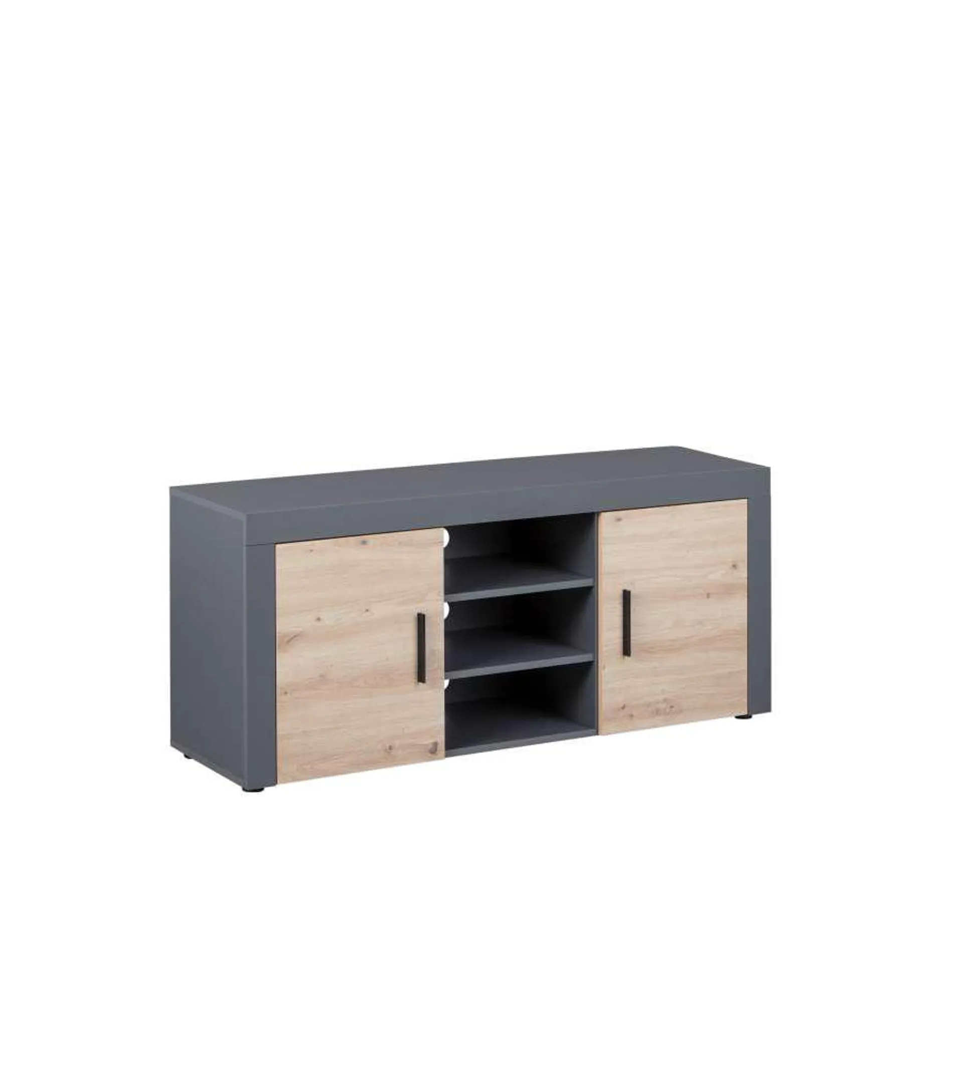 Credenza Porta Tv In Laminato Antracite + Frontale Quercia