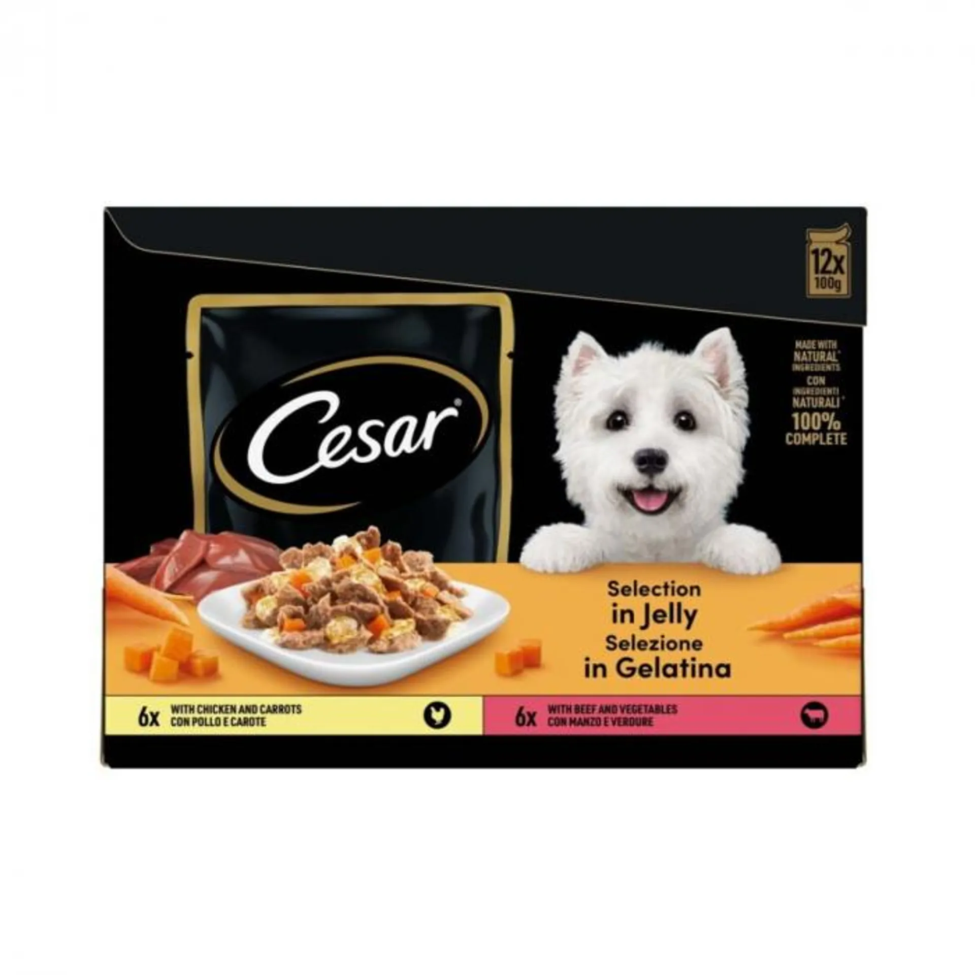 Cesar Selezione in Gelatina cibo umido per cani Multipack 12x100g