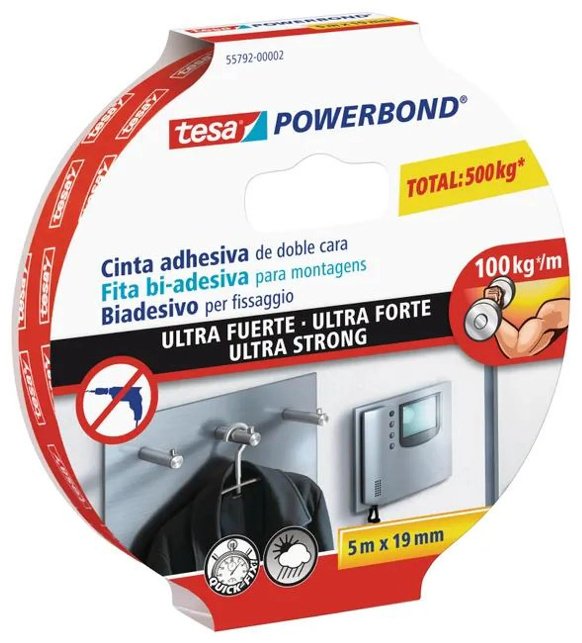 Nastro adesivo, TESA Powerbond® Ultra Forte, biadesivo per fissaggio bianco H 19 mm x L 5 mt