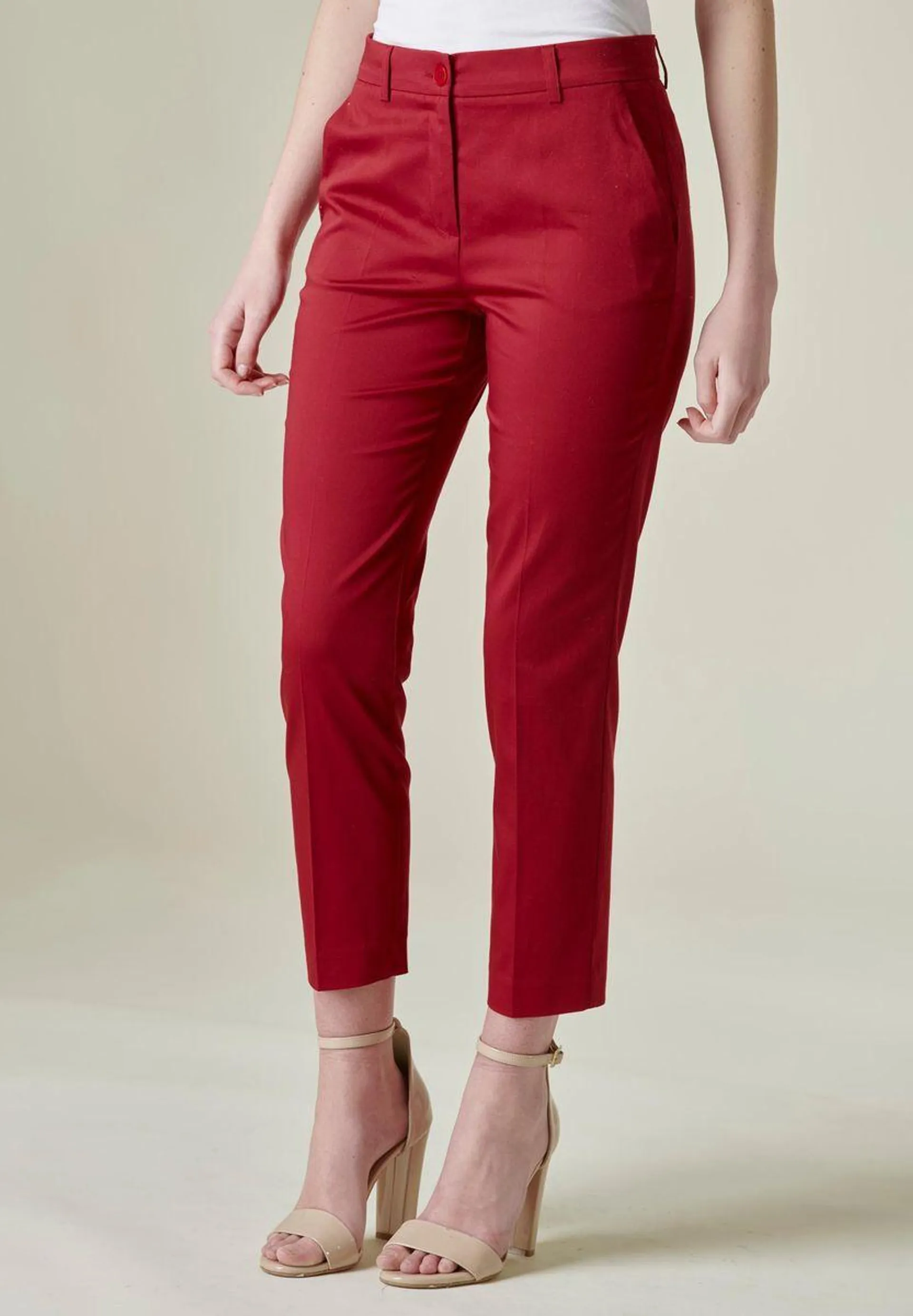 Pantalone rosso scuro sigaretta raso cotone stretch