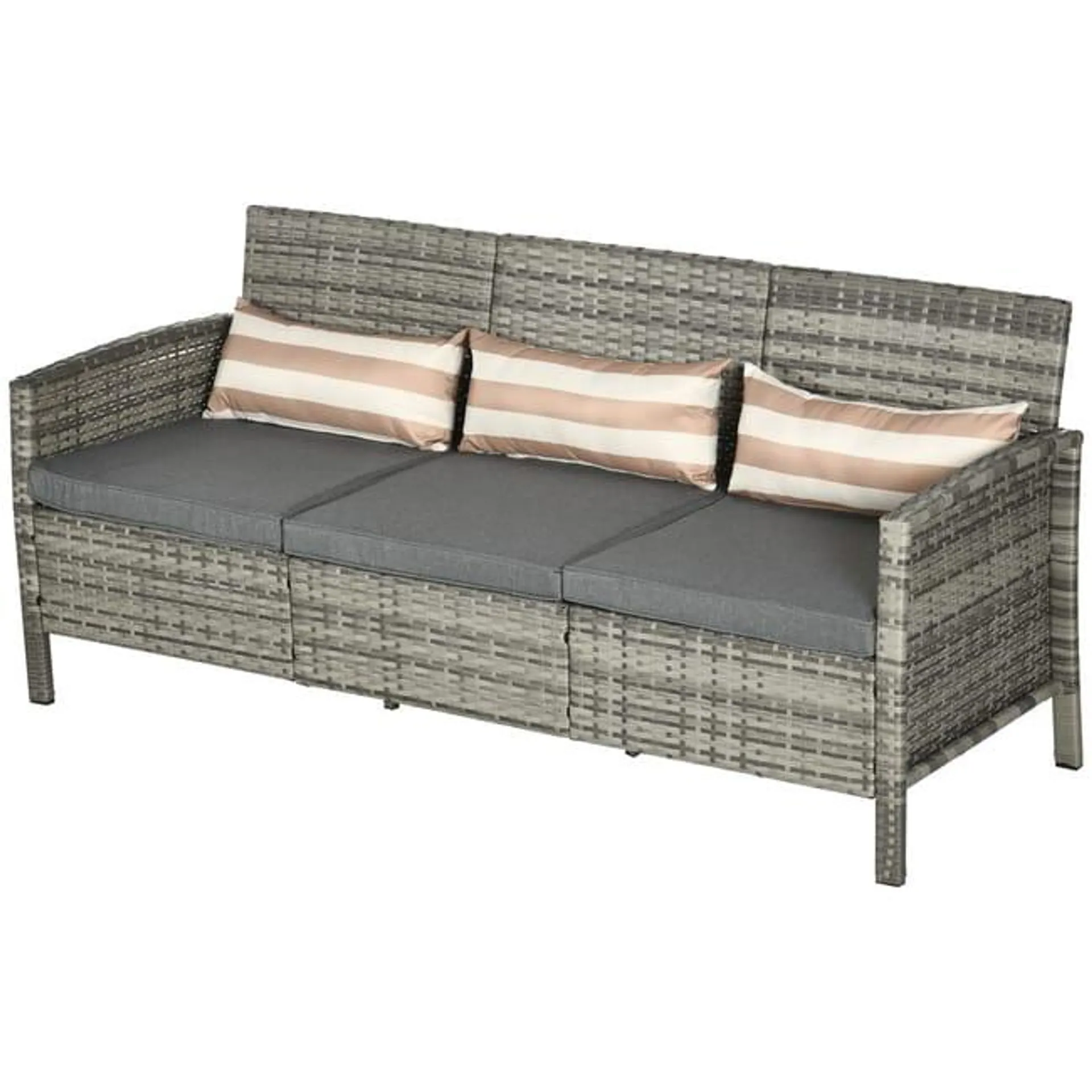 Outsunny Divano 3 Posti da Esterni in Rattan (PE) con Cuscini Imbottiti e Sfoderabili, Giardino/Terrazzo, 173x68x78cm