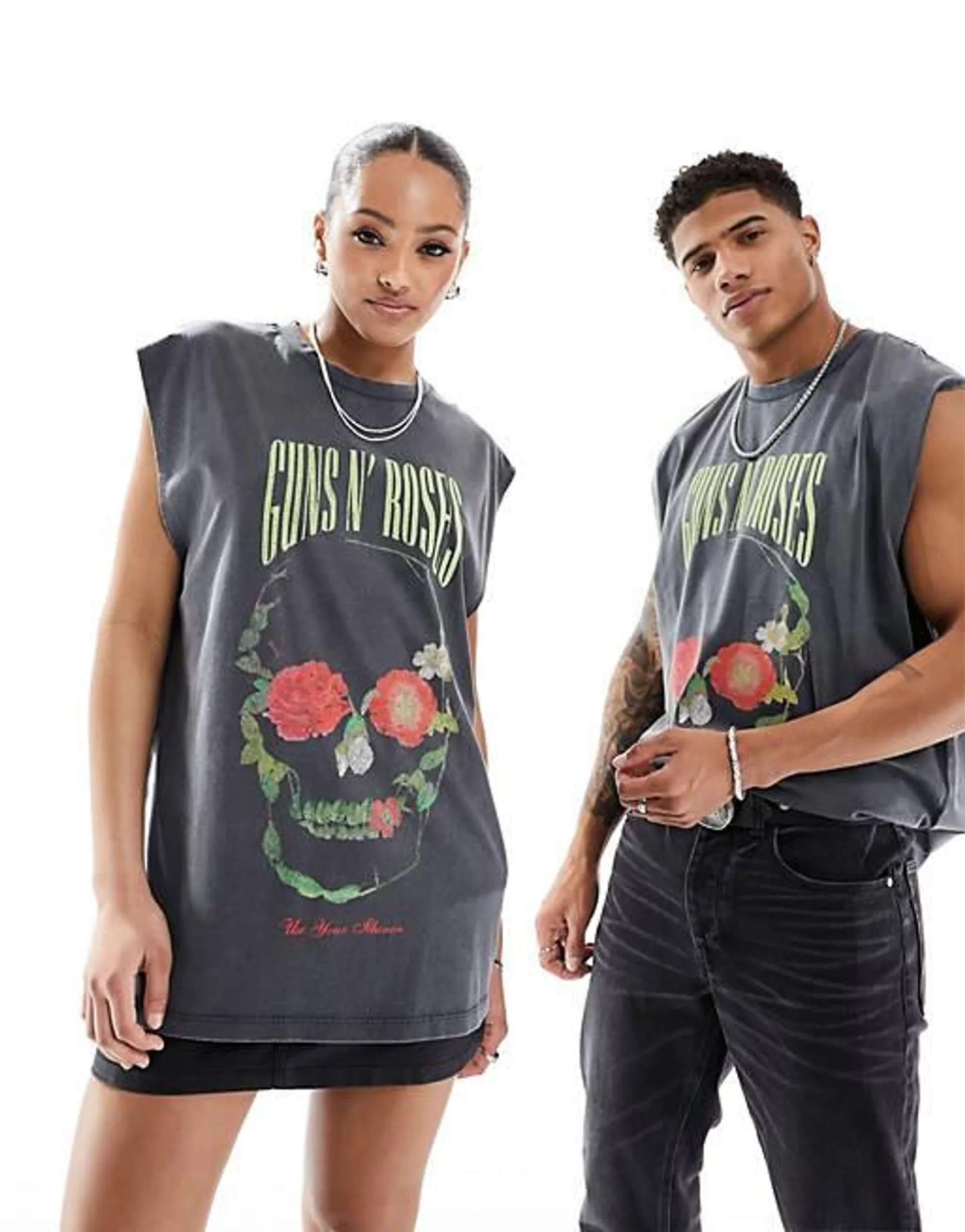 ASOS DESIGN - Canotta oversize unisex nero slavato con grafica "Guns N' Roses" su licenza