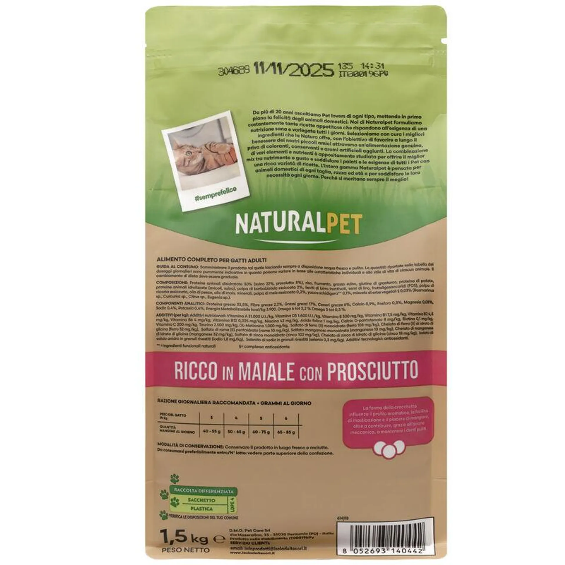 Naturalpet Premium Cat Adult ricco in Maiale con Prosciutto 1,5 kg