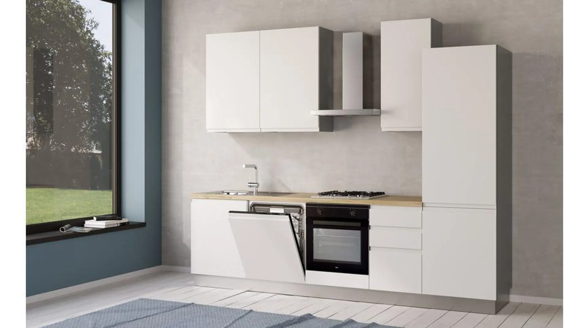 Iris cucina 285 cm colore bianco opaco con lavastoviglie