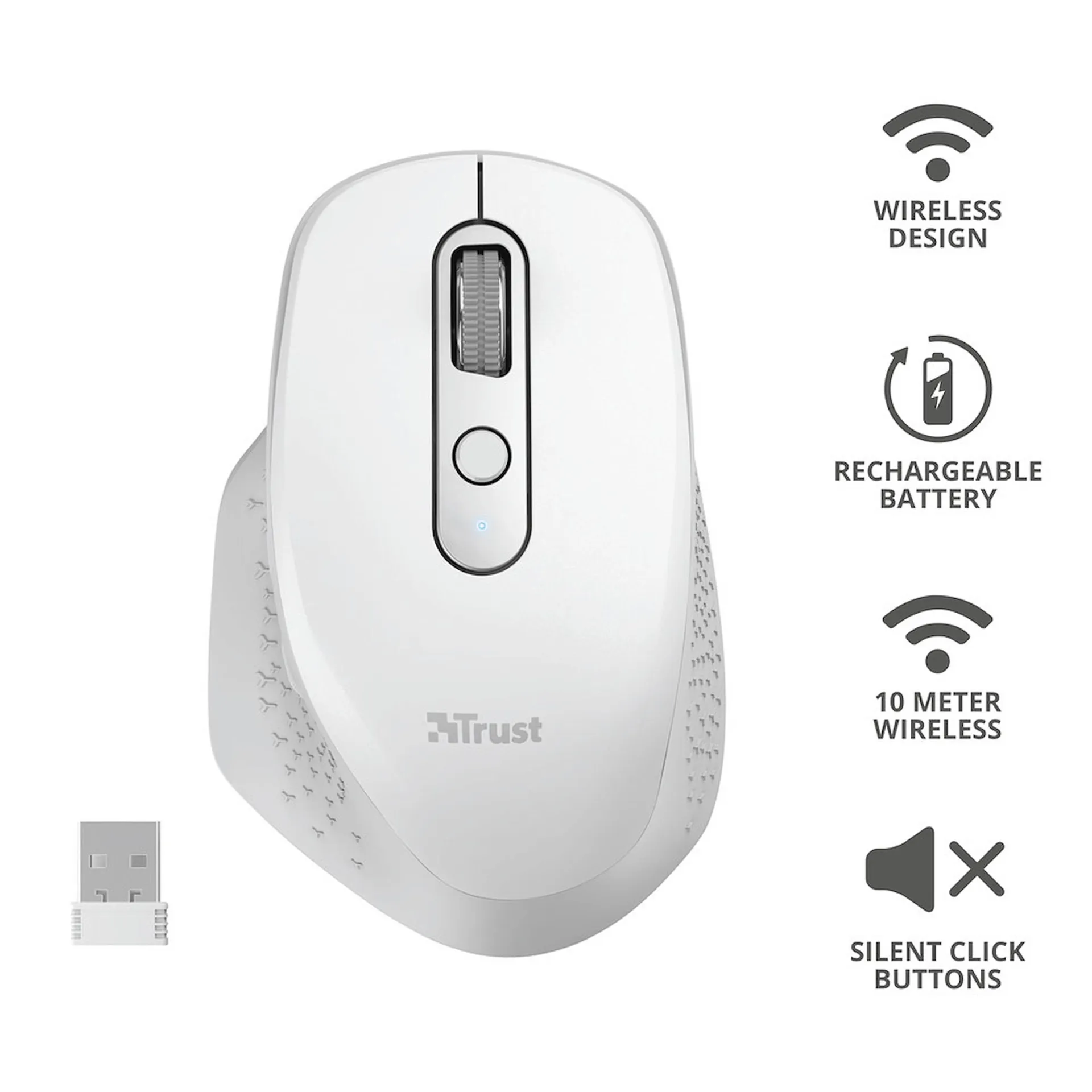 Trust - OZAA RECHARGEABLE MOUSE WHITE