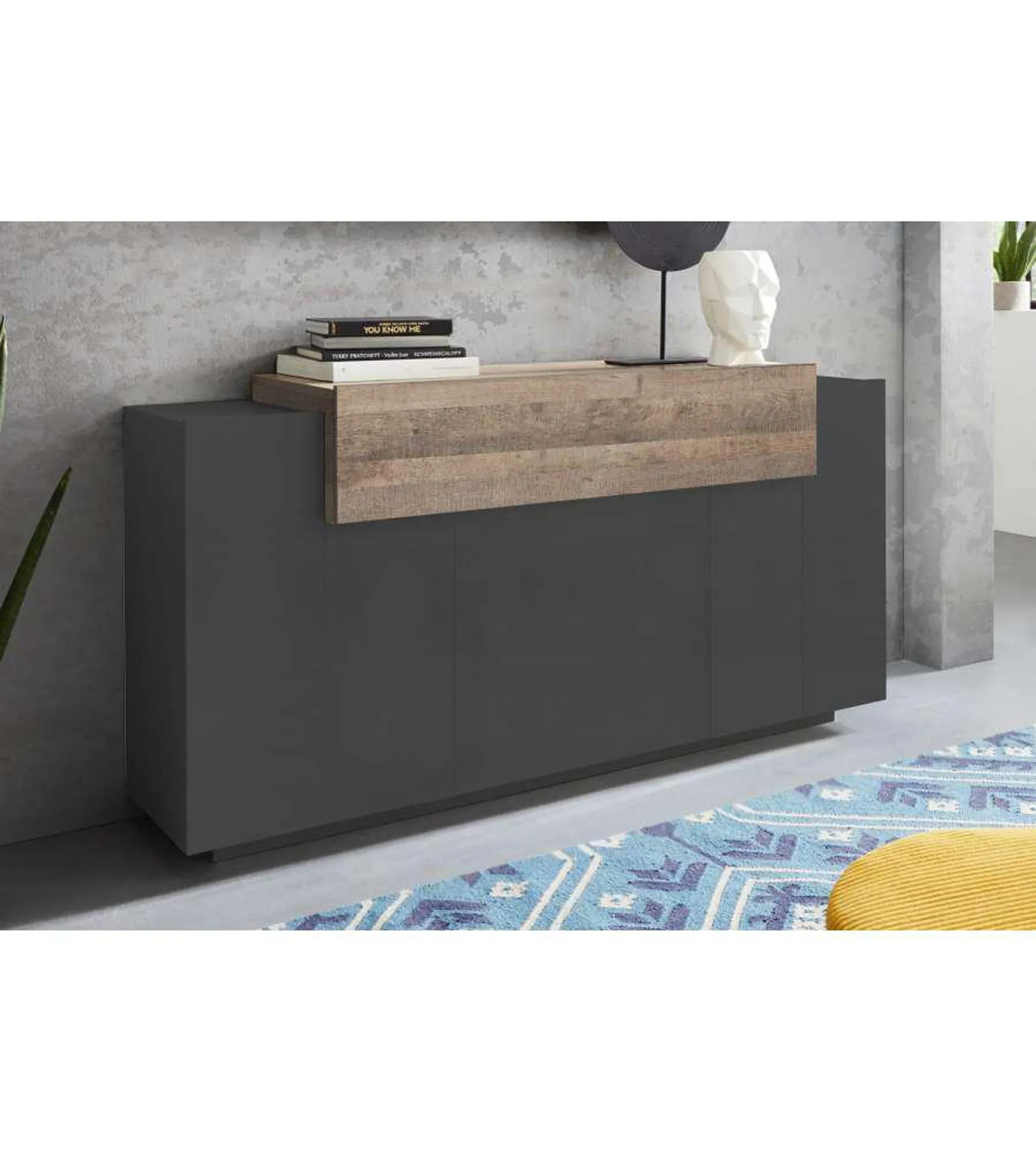 Credenza Corona Moderna 3 Ante Battente 1 Anta Ribalta Antracite E Oak