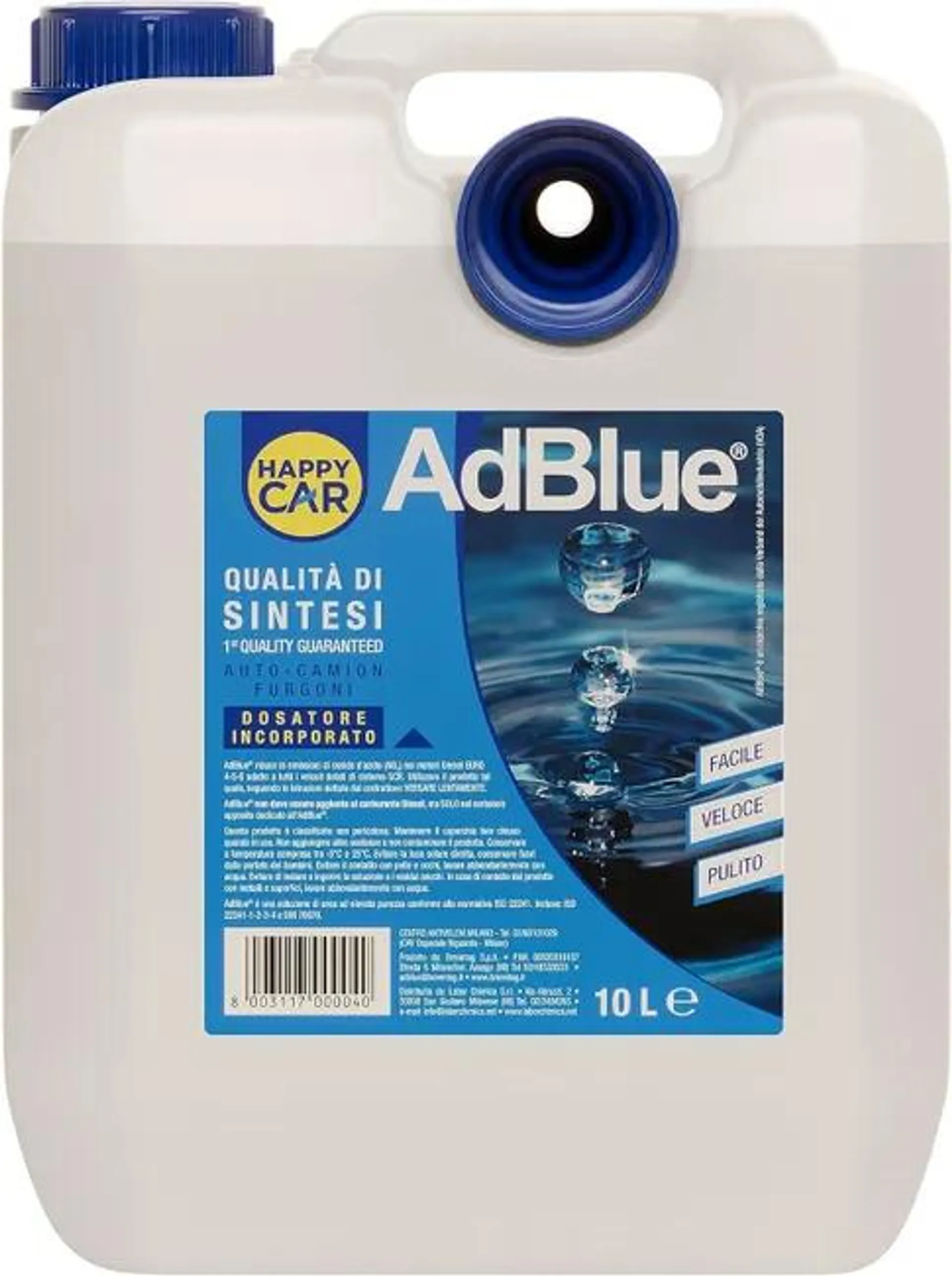 Additivo per motori diesel ADBLUE con versatore Happy Car 10 L