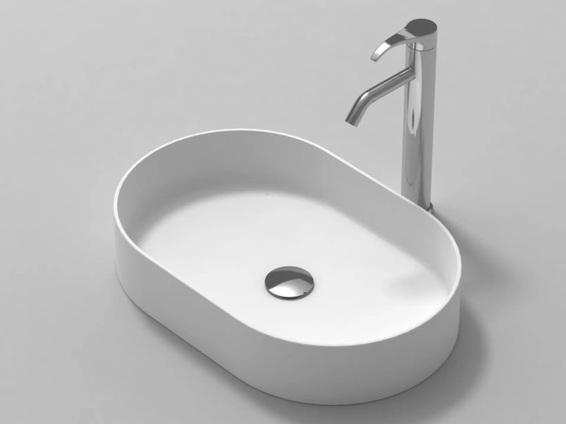 Lavabo da Appoggio Union Round 58X38 Solid Surface Opaco Bianco