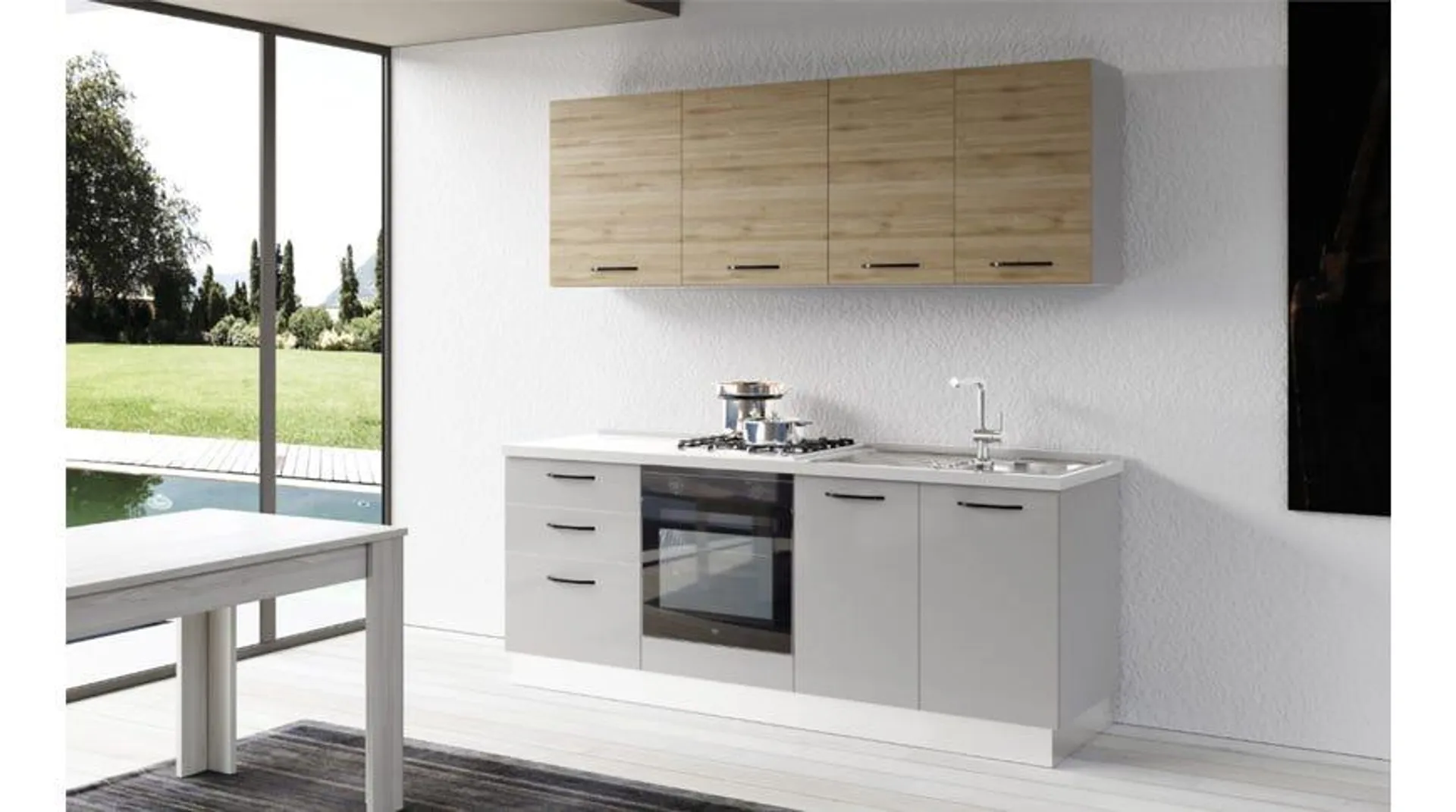 Gilda cucina 210 cm colore light grey e rovere cadiz