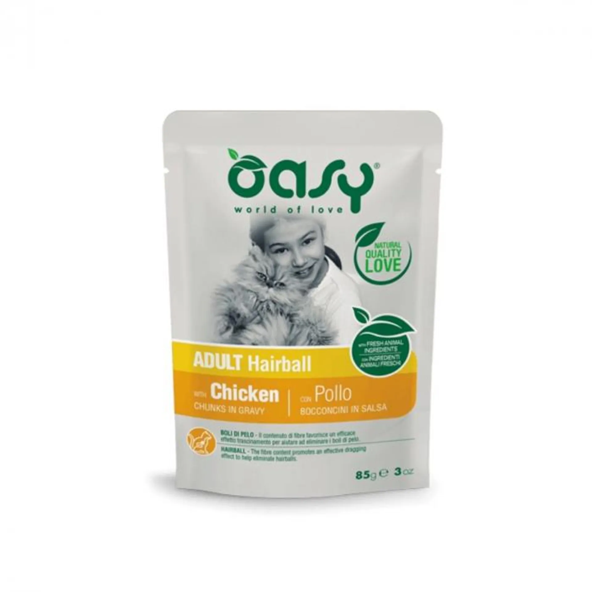 Oasy Cat Adult Hairball bocconcini per gatti Pollo bustina 85g