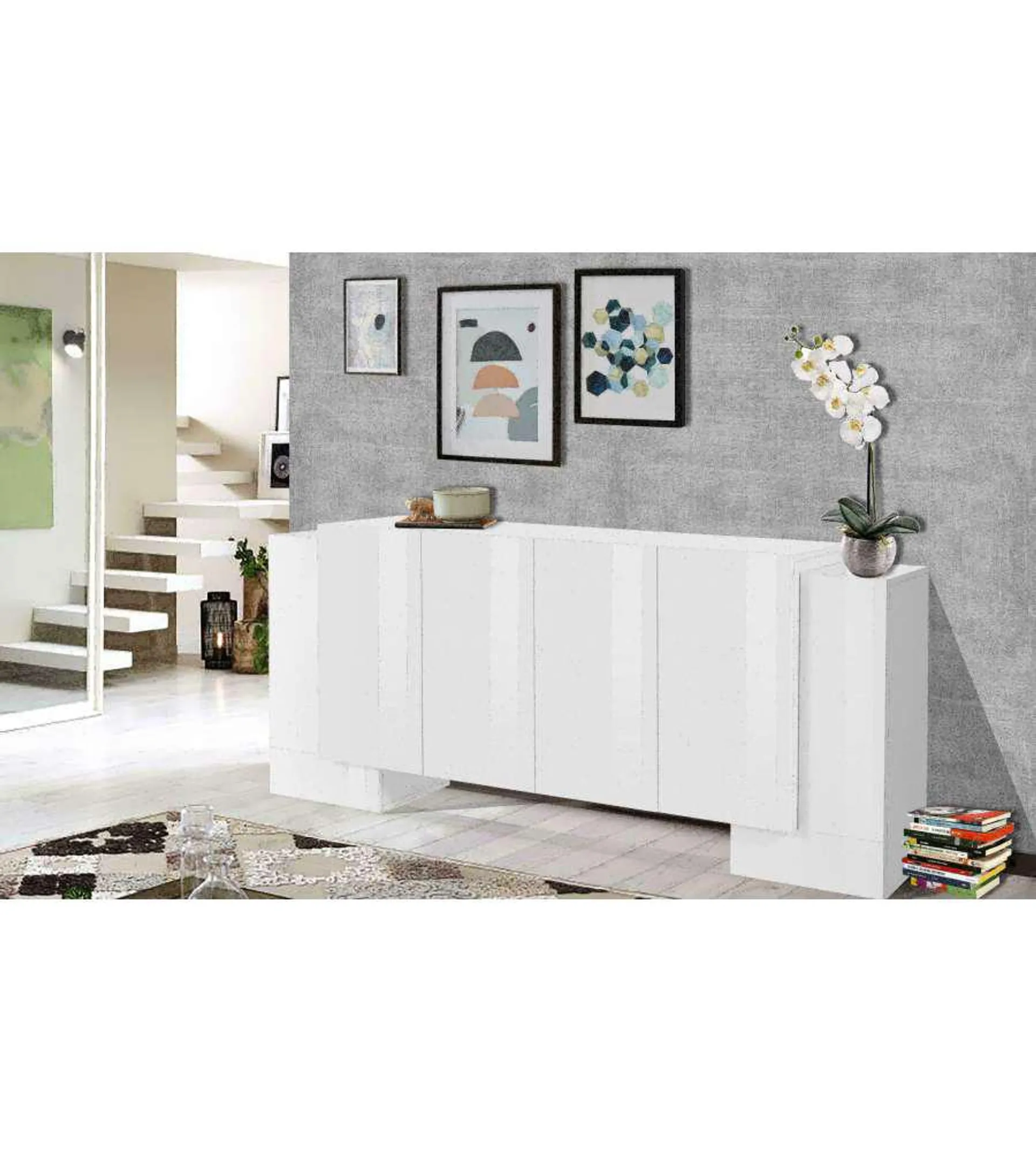 Credenza Pillon Moderna 2+4 Ante Battenti Bianco Lucido