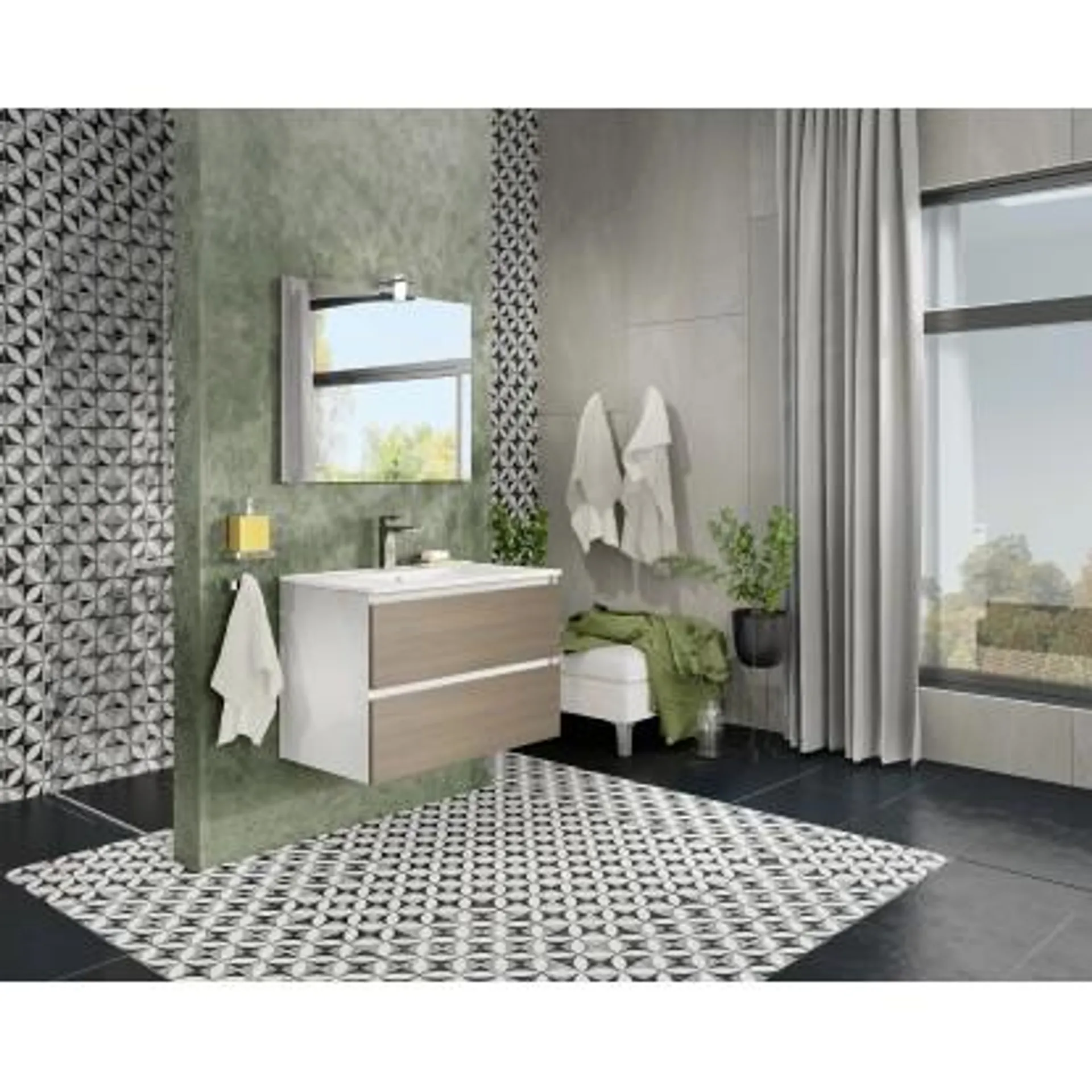 Pensile bagno Cube set rovere fumo con lavabo e specchio