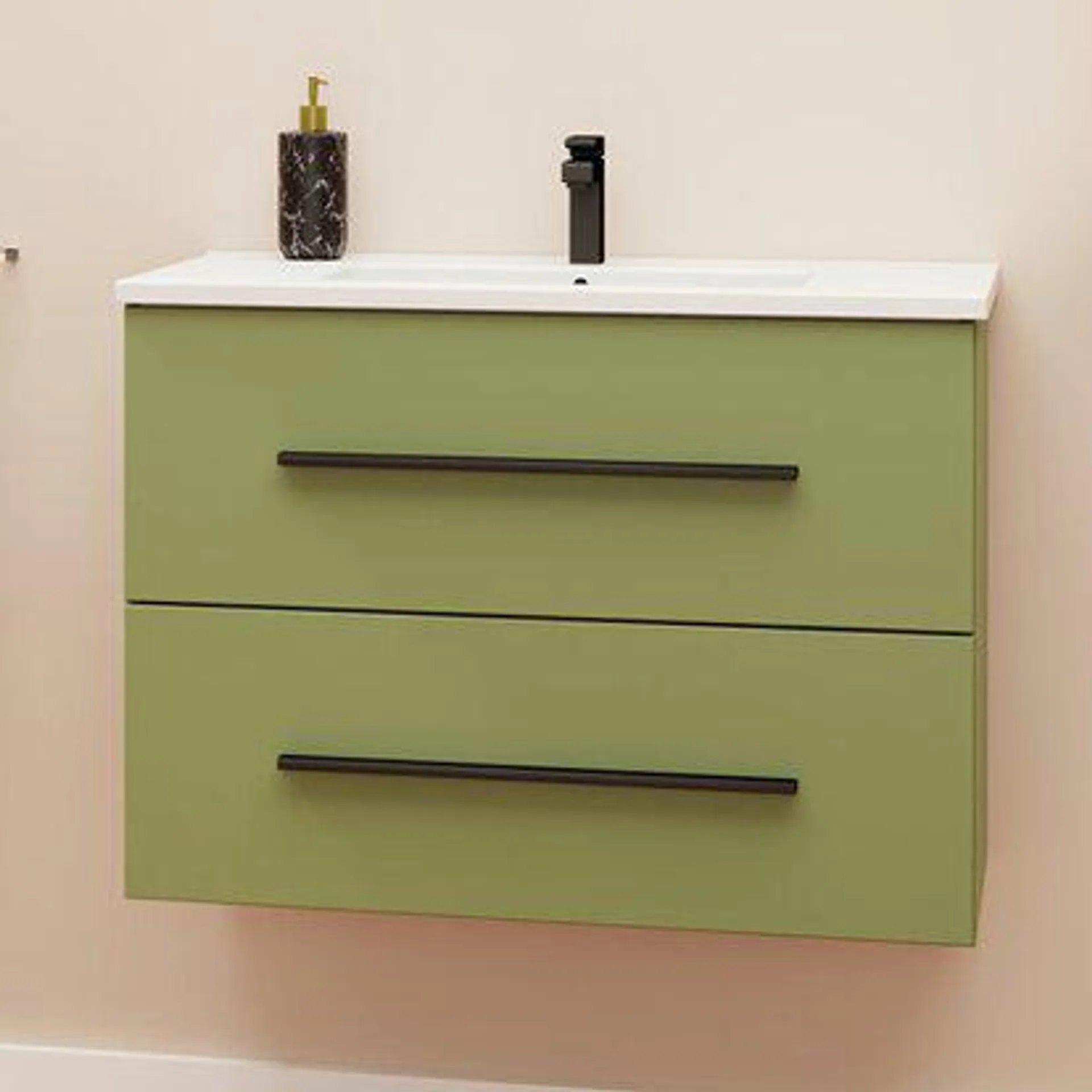 Mobile bagno verde cm 76x46 con base 2 cassetti e lavabo in ceramica