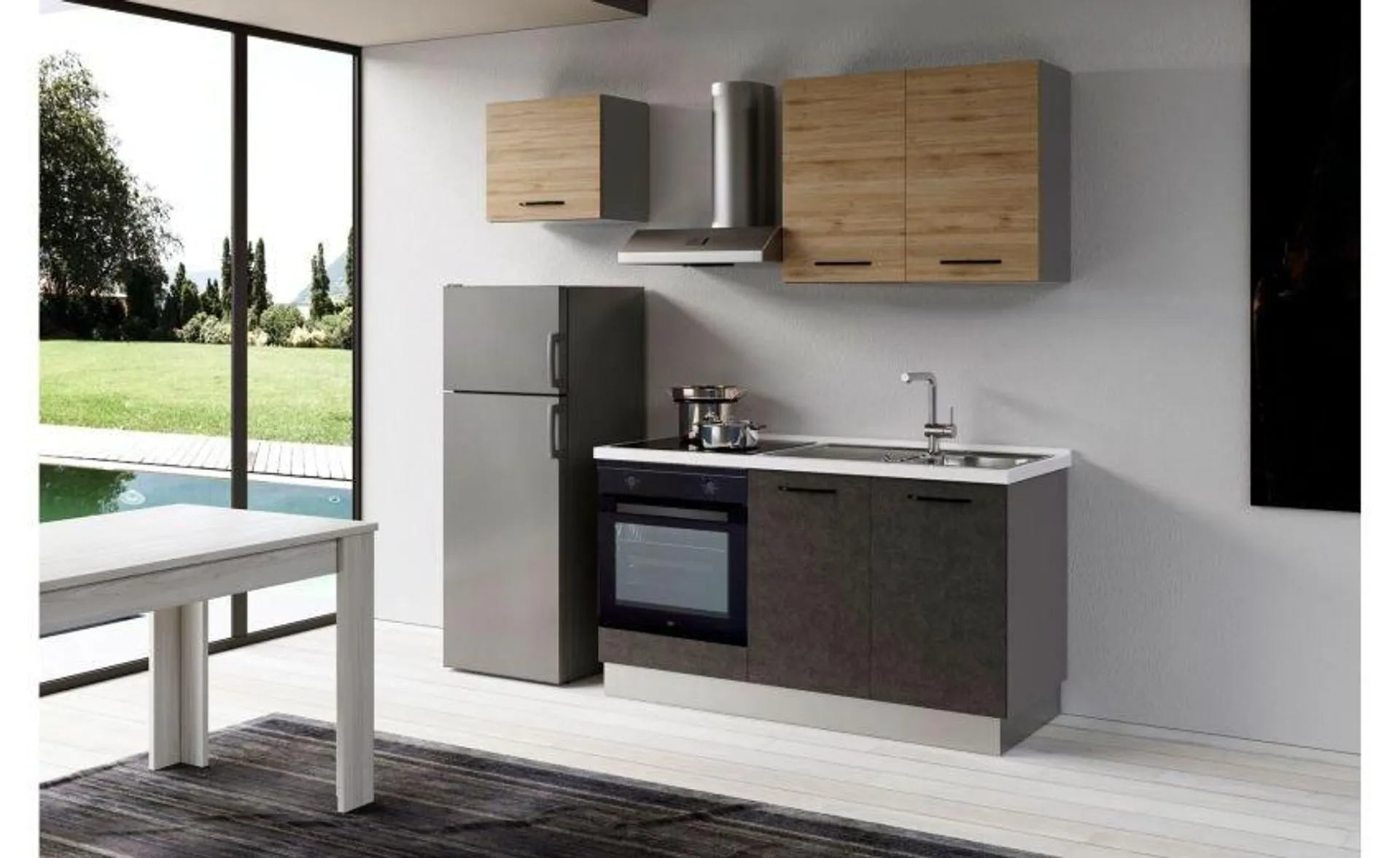 Gilda 2.0 cucina 210 cm colore portland e rovere cadiz