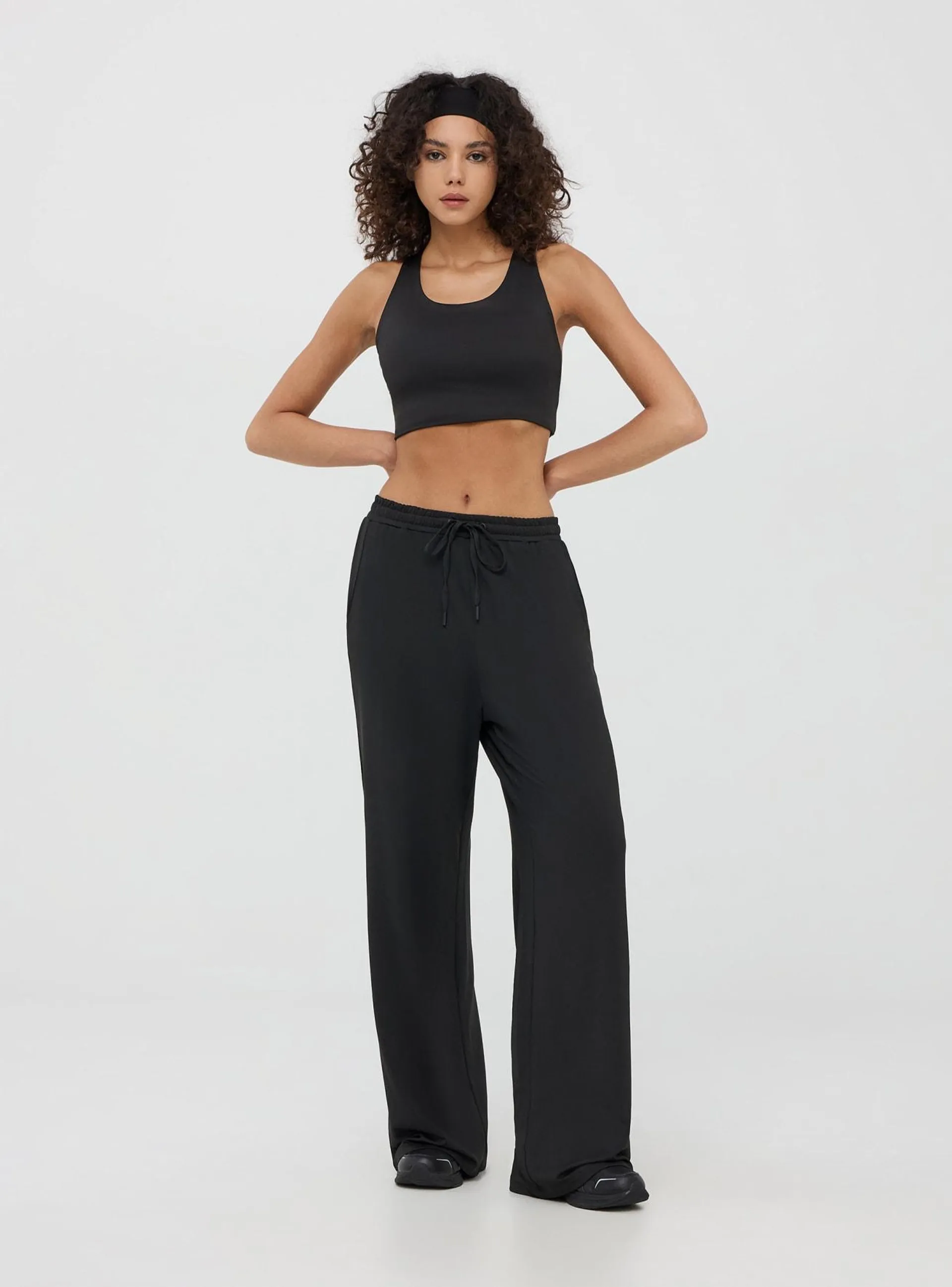 Pantaloni wide leg con coulisse Nero