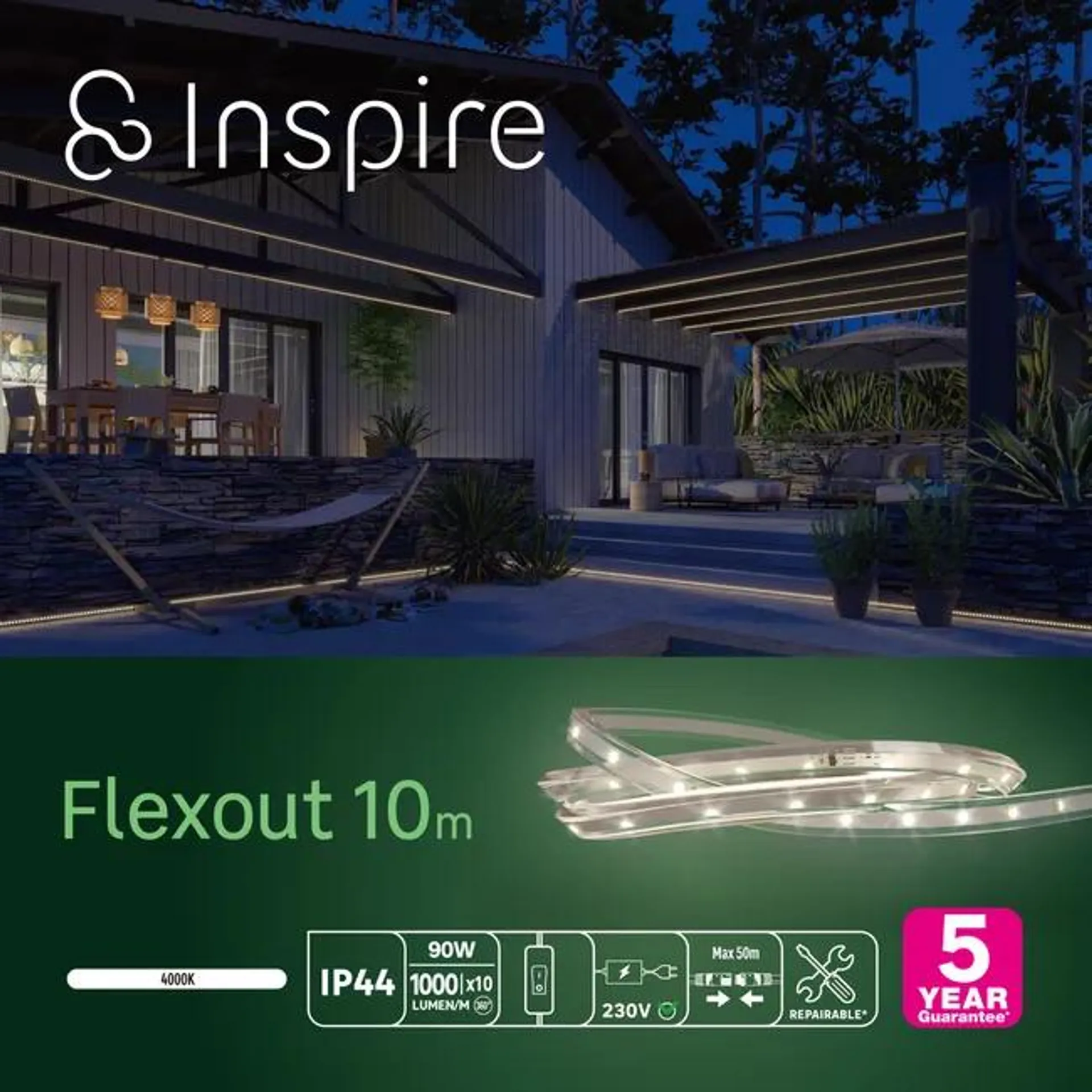 Kit striscia led per esterni Flexout 4000K 10m luce bianco naturale INSPIRE