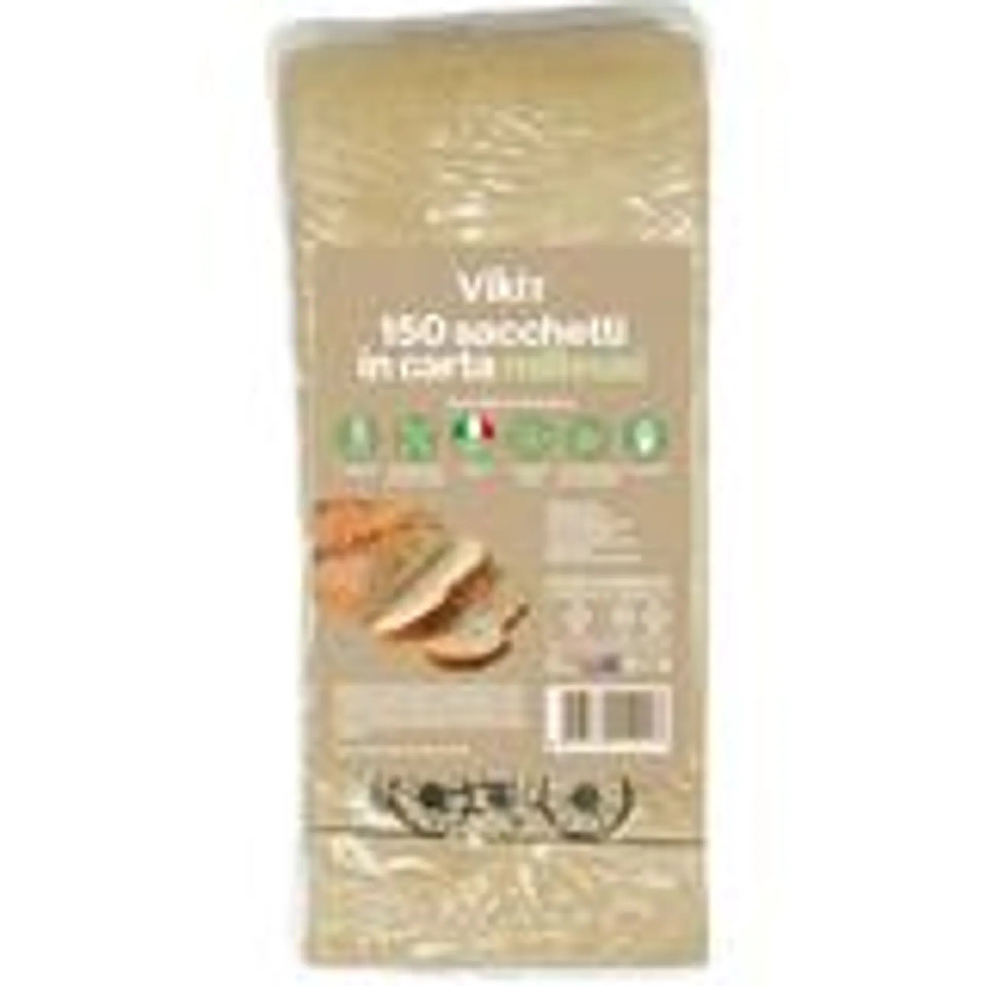 VIKIT 150 SACCHETTI IN CARTA MILLEUSI FORMATO MEDIO 16x9xH34 BIODEGRADABILI e COMPOSTABILI 5 LT